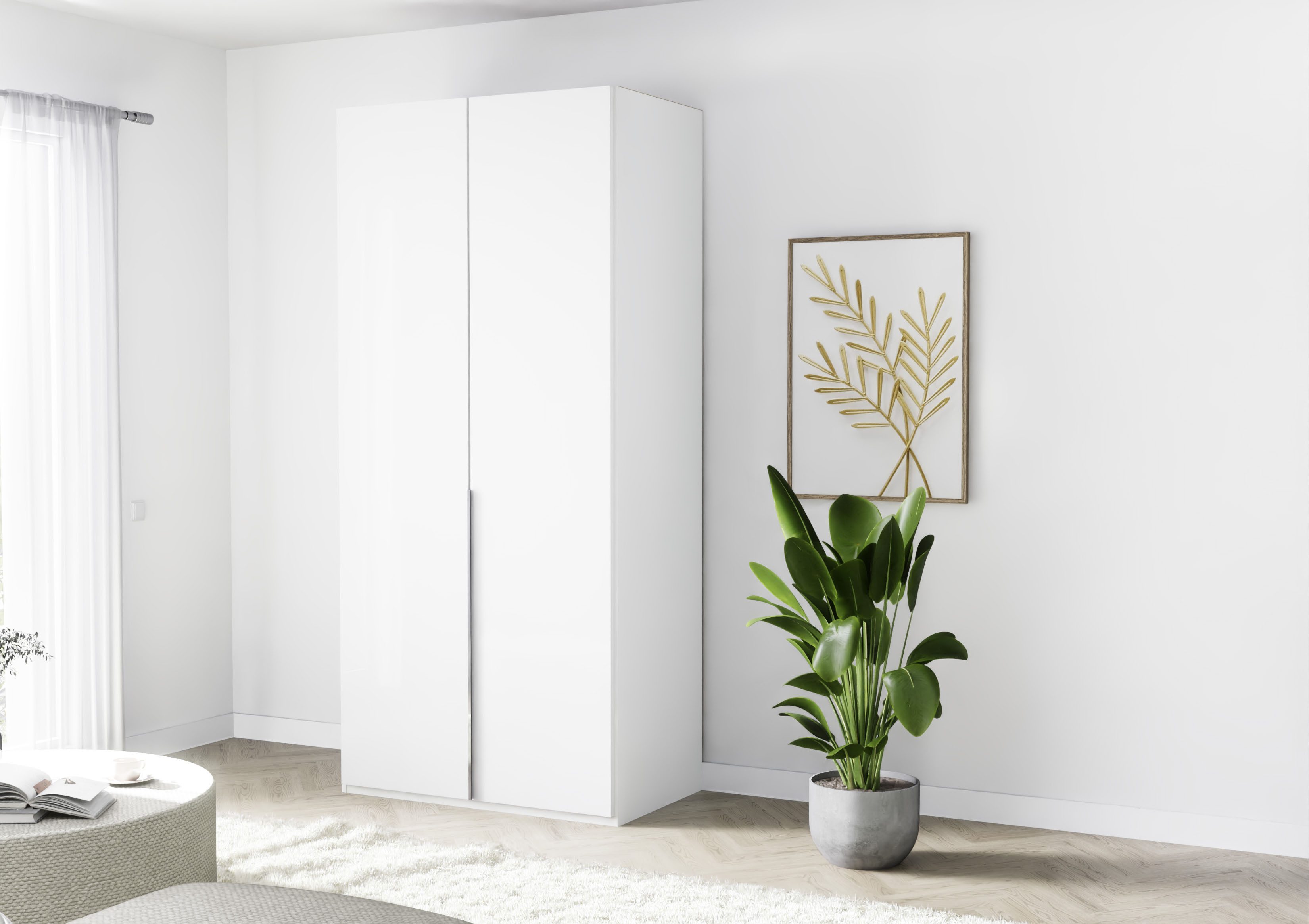 Musterring Kleiderschrank San Diego, Kleiderschrank, Schrank, Garderobe, mit Glastüren (1-St., weiß, Türen gedämpft, 2 Höhen, mehrere Breiten, MADE IN GERMANY) 2-türig (gedämpft), 2 Böden, 1 Kleiderstange, Chromgriffe