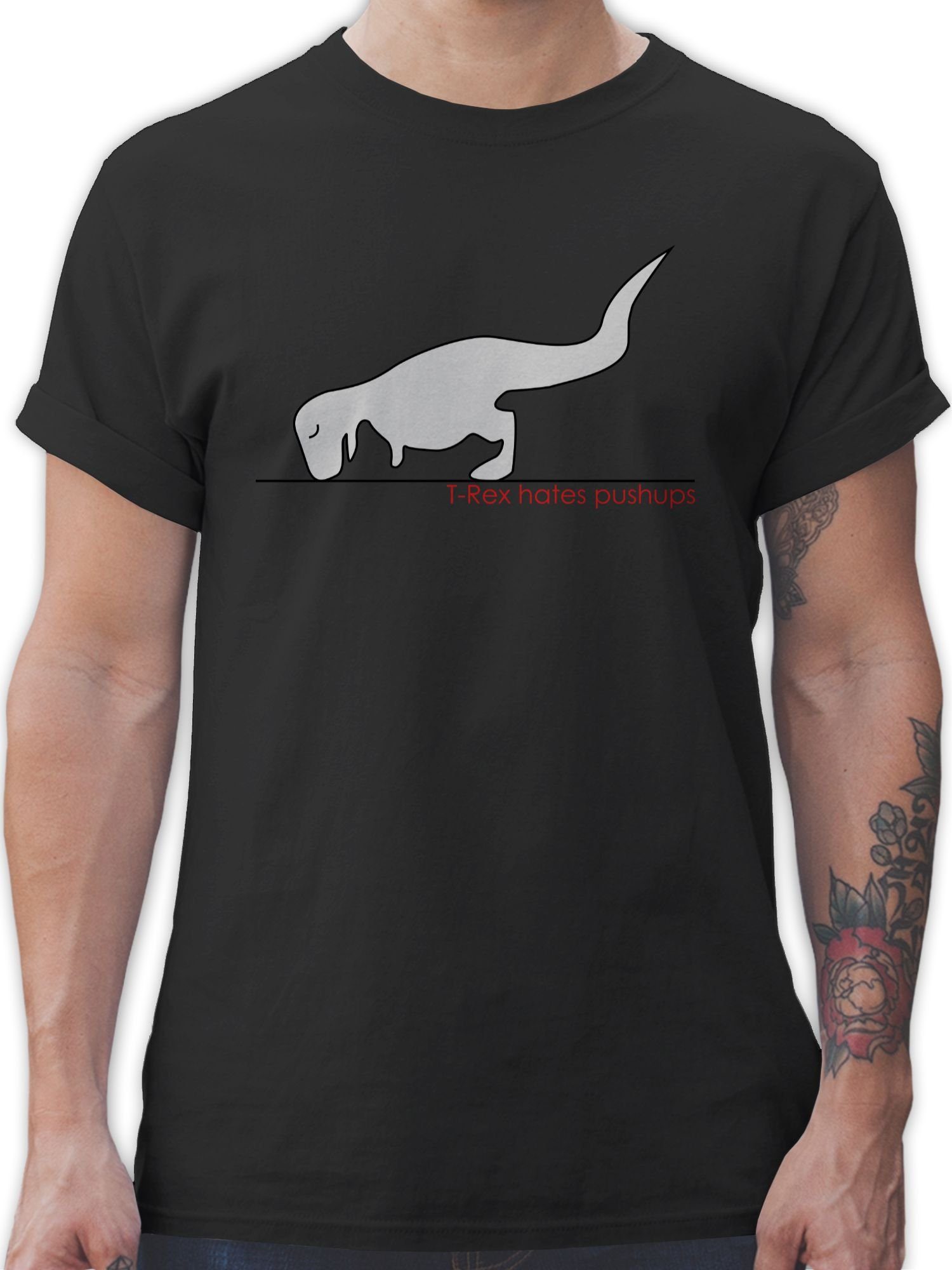 Shirtracer T-Shirt T-Rex hates Pushups Nerd Geschenke 01 Schwarz