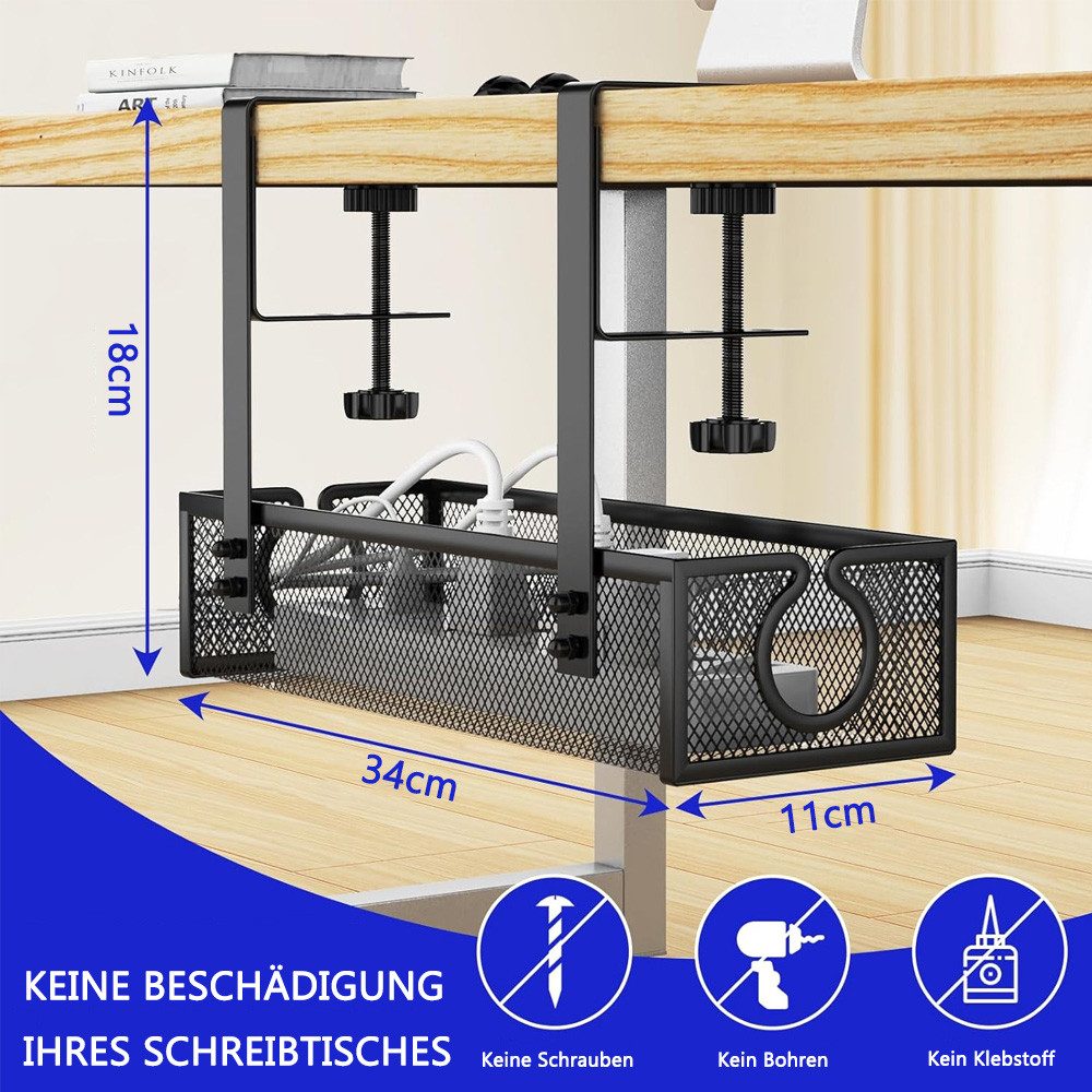 TUWENA Kabelkanal Kabelmanagement unter dem Schreibtisch, mit Klemme für Schreibtisch