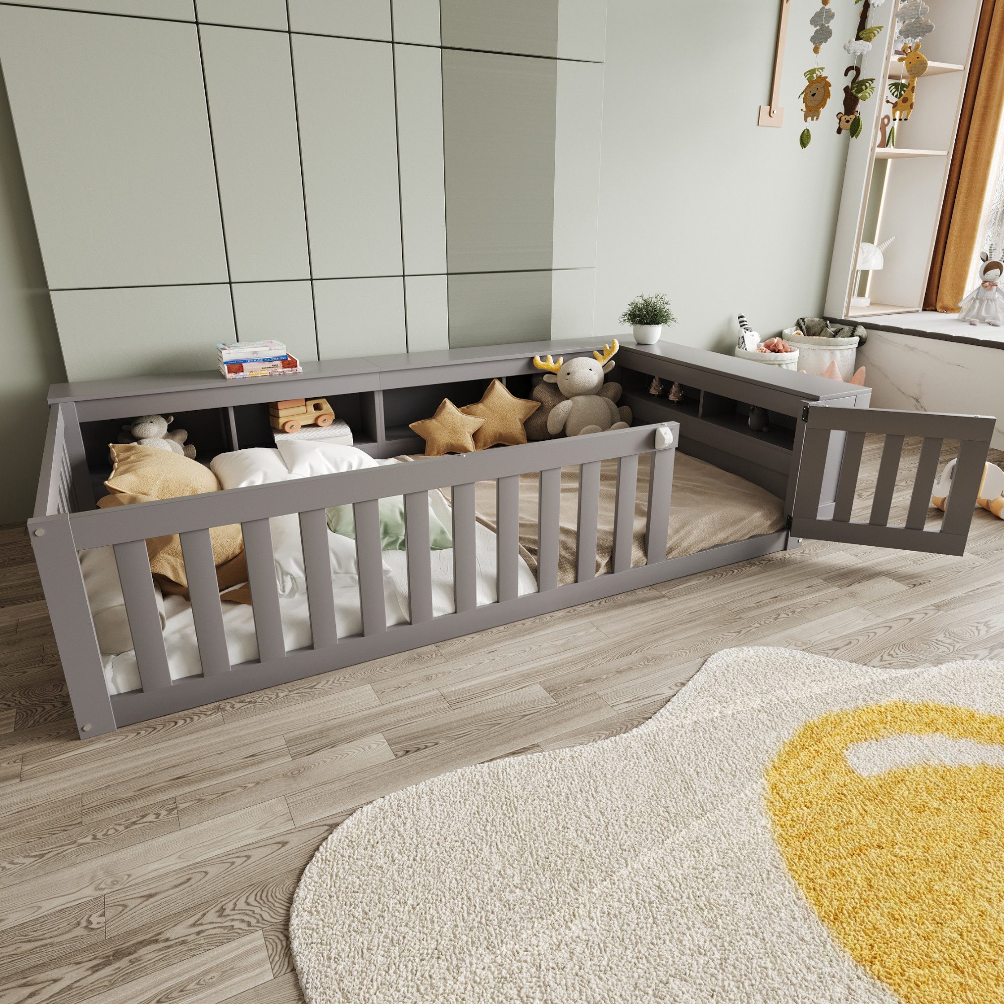 Merax Kinderbett (Kieferholz Jugendbett Babybett, 1-tlg), Bodenbett 90x200c günstig online kaufen