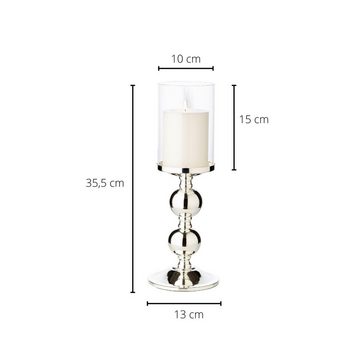 EDZARD Kerzenständer Bamboo, Kerzenleuchter für Stumpenkerzen, Kerzenhalter mit Glas-Aufsatz und Silber-Optik, versilbert und anlaufgeschützt, Höhe 35,5 cm