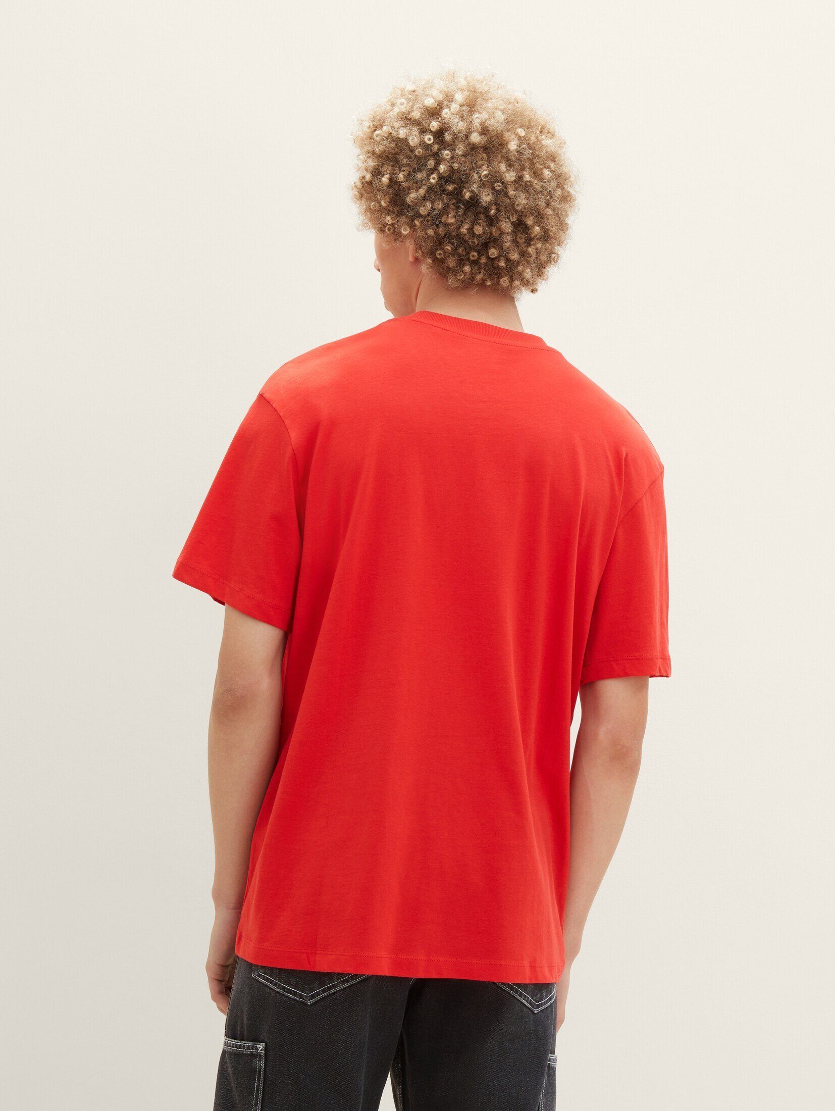 T-Shirt Denim T-Shirt mit TOM Print Red TAILOR Clean