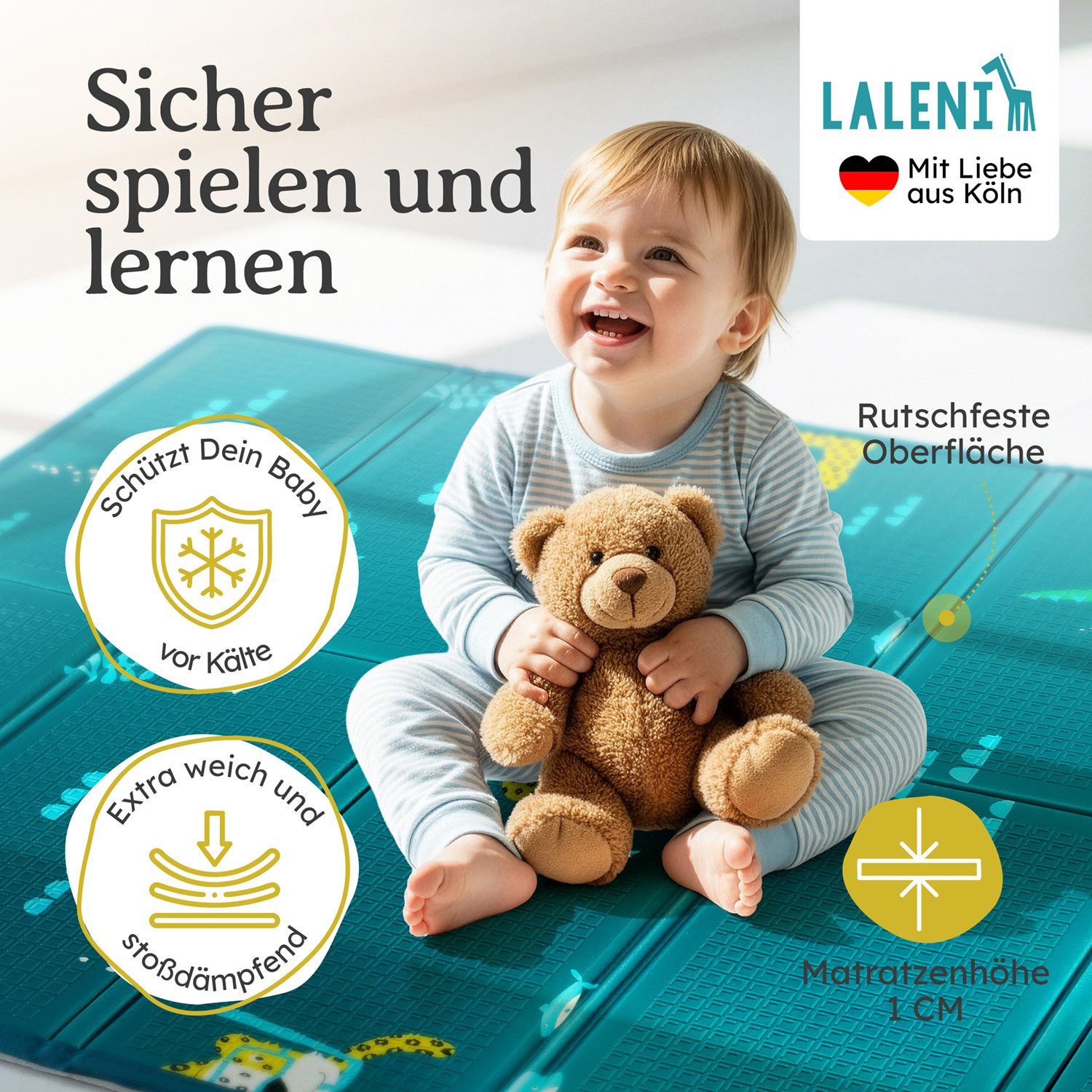 Laleni Spielmatte Krabbelmatte Baby, wasserdichte Spielmatte faltbar - Indoor & Outdoor, isolierende Spielmatte Kinder - weich & schützt vor kaltem Untergrund – Bild 2 von 5
