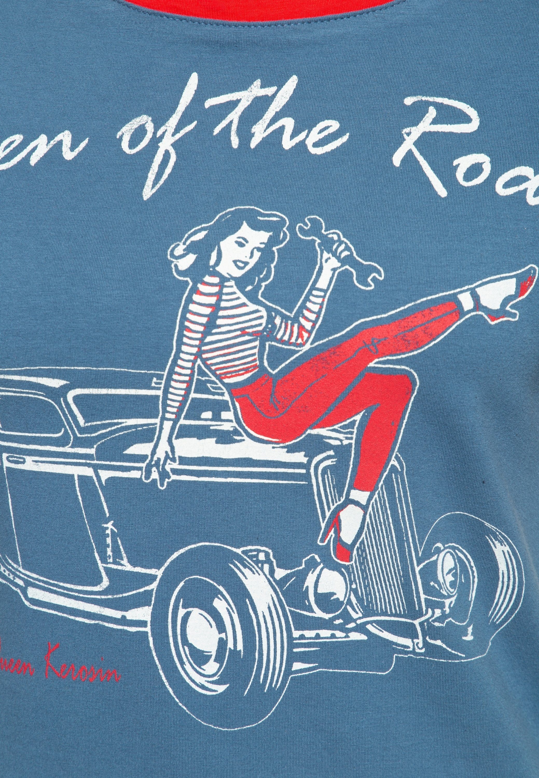 vintage (1-tlg) QueenKerosin Queen of plakativem Print Road Print-Shirt Front the mit
