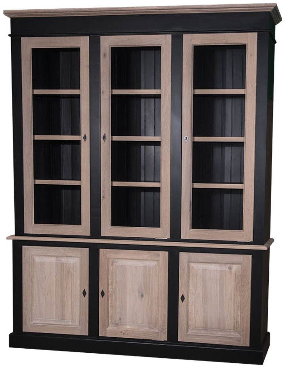 Casa Padrino Stauraumschrank Landhausstil Wohnzimmerschrank Schwarz / Naturfarben 182 x 48 x H. 228 cm - Wohnzimmermöbel im Landhausstil