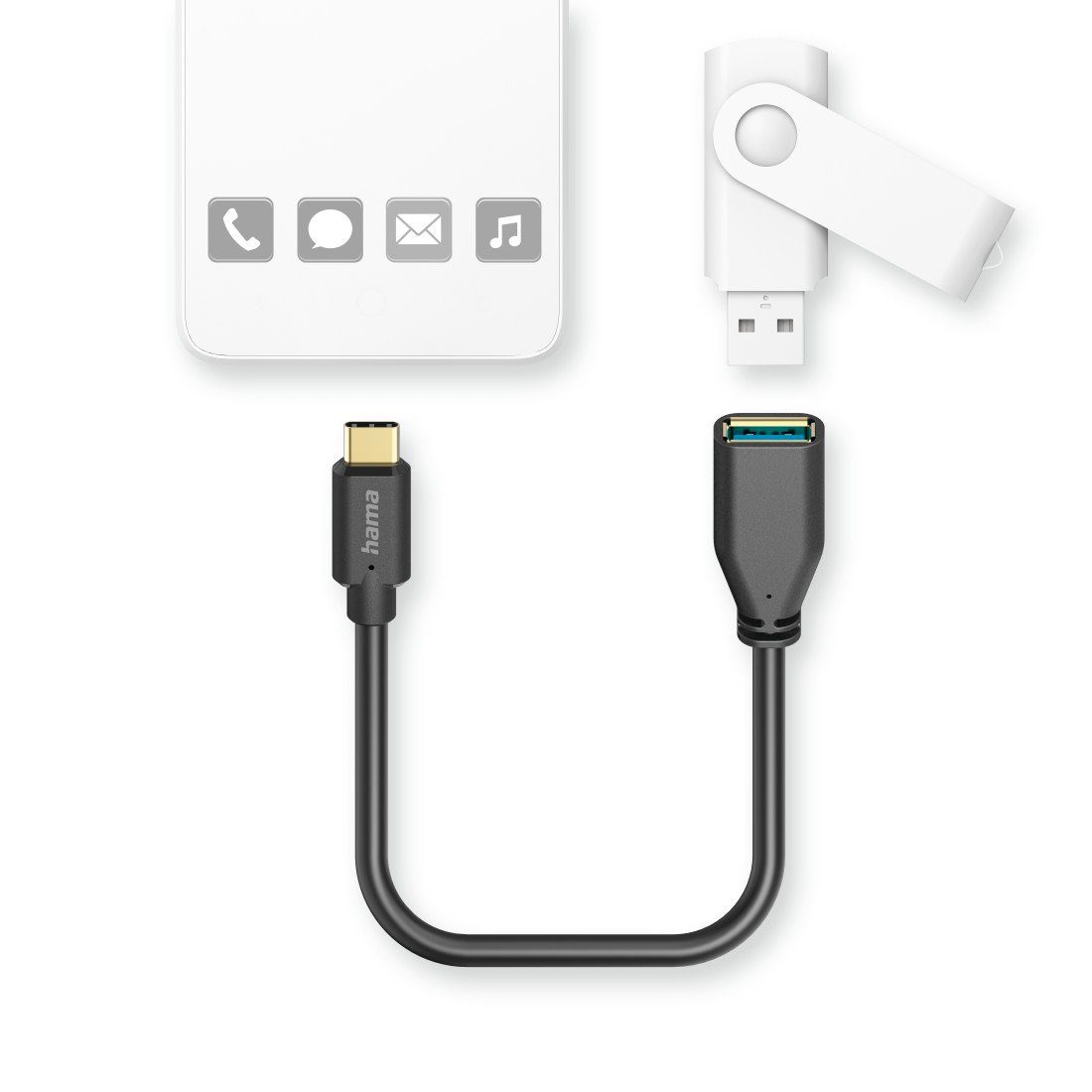 Hama USB Adapterkabel, OTG, USB C Stecker, USB A Buchse, 15 cm, Schwarz USB-Kabel, USB-C, USB Typ A (15 cm)