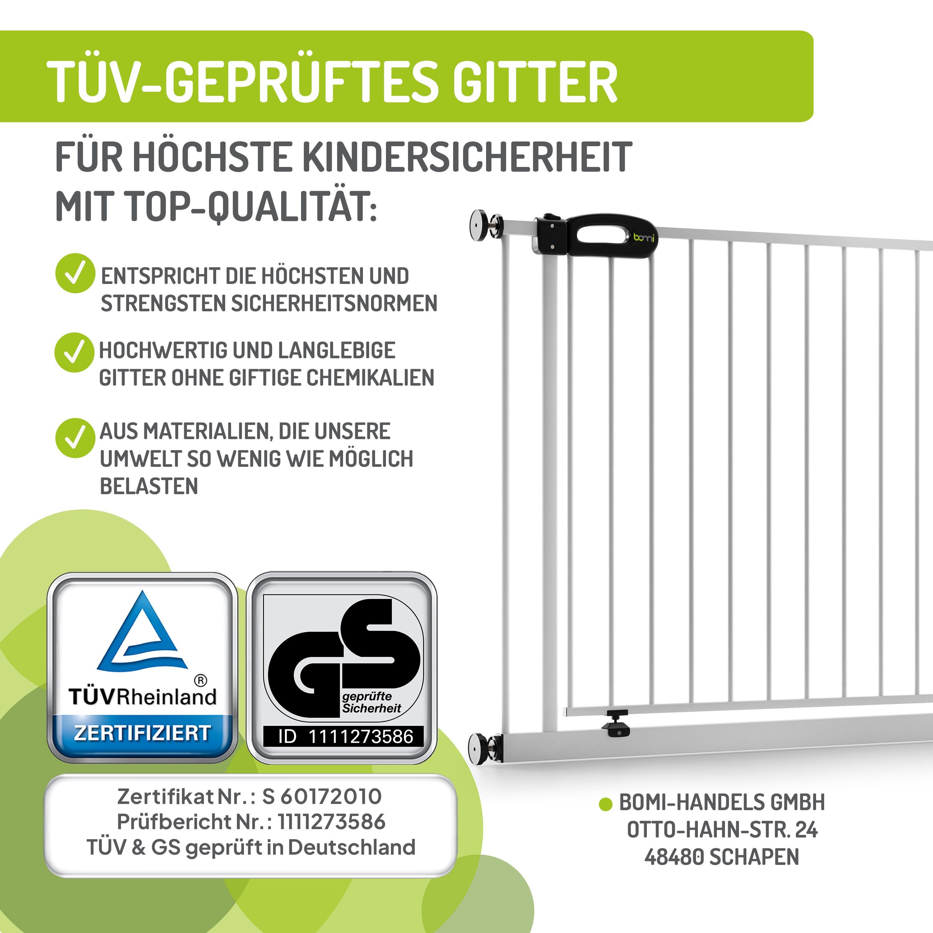 BOMI Türschutzgitter Treppenschutzgitter ohne Bohren, Absperrgitter Metall, Merle 63-251 cm (verschiedene Größen, klemm- und verschraubbar), Automatik-Tür & 3-f – Bild 4 von 5