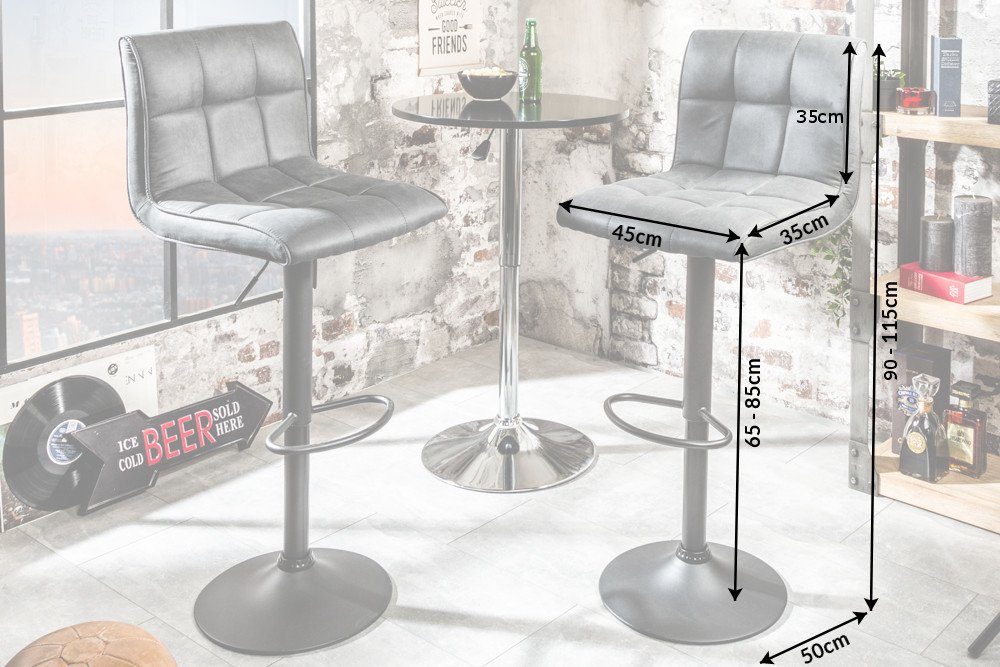 riess-ambiente Barhocker MODENA vintage grau/schwarz - Microfaser, Metall, höhenverstellbar, 360° drehbar & mit Lehne & Fußablage - ideal für Wohnzimmer oder Kü – Bild 3 von 5