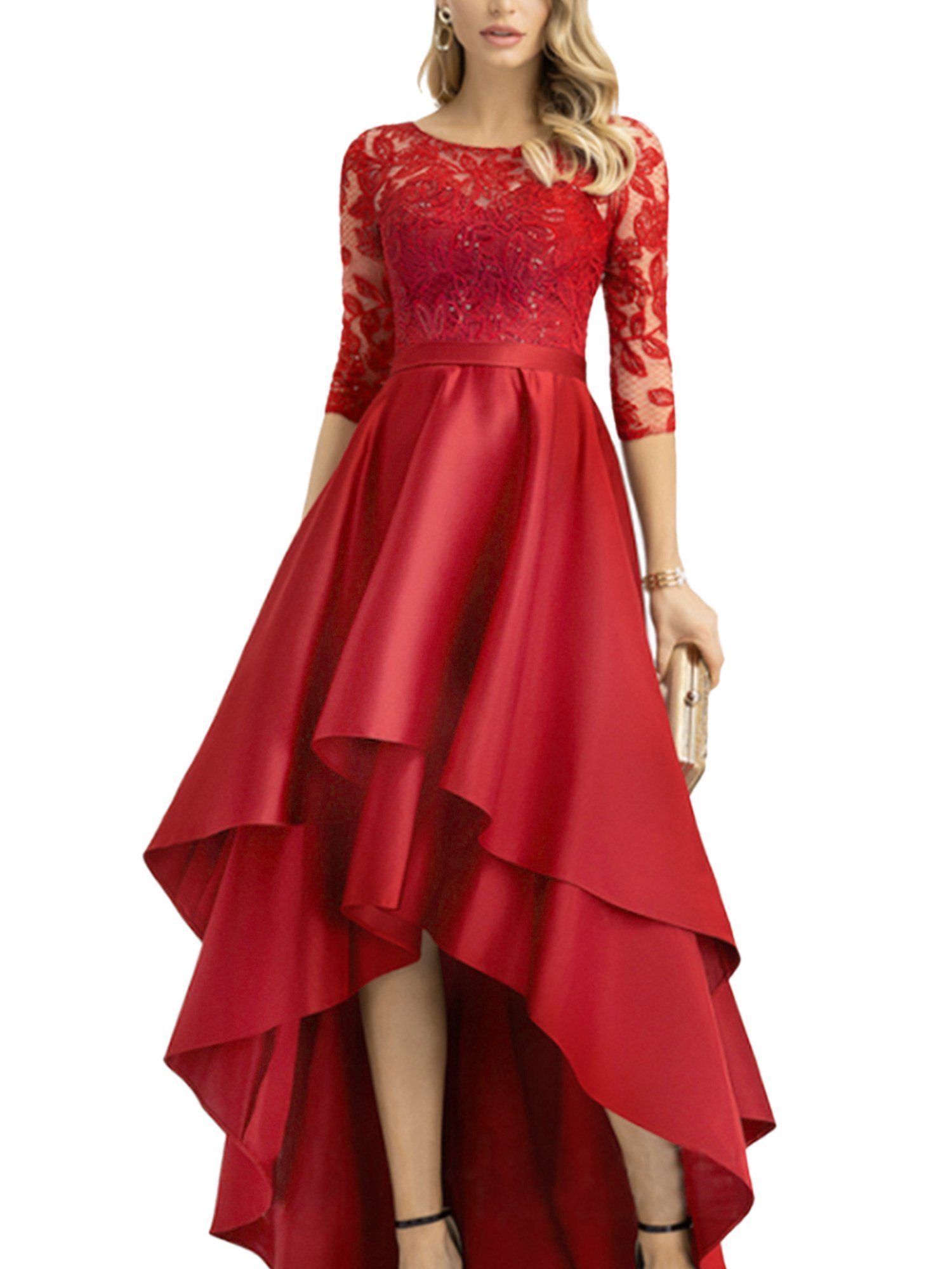 PYL Cocktailkleid »Damen Rot Seide Haute Abendkleid Kleid Langarm Spitze  Unregelmäßiger Saum« online kaufen | OTTO