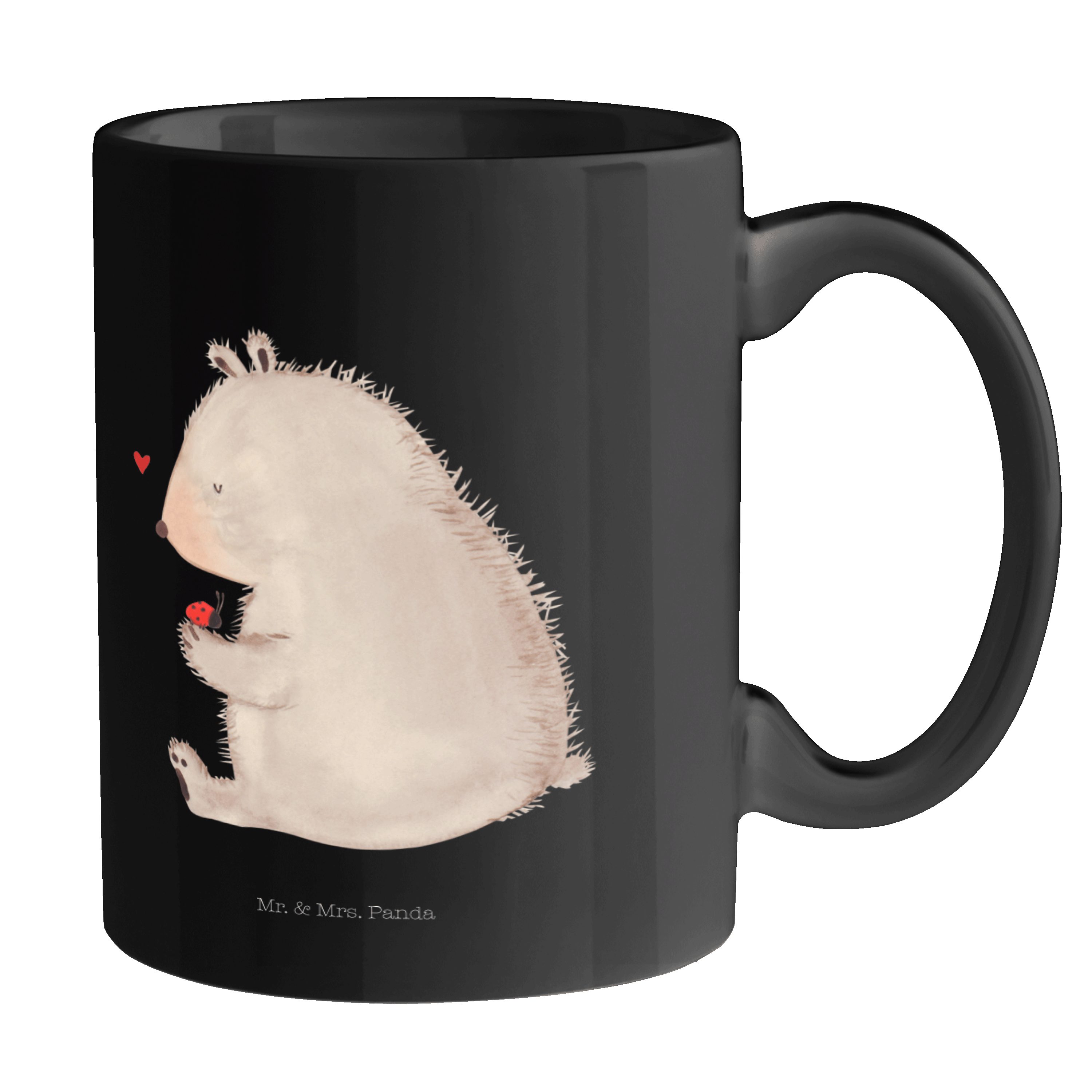 Mr. & Mrs. Panda Tasse Bär mit Marienkäfer - Schwarz - Geschenk, Tasse Motive, Tasse, Motiva, Keramik Schwarz