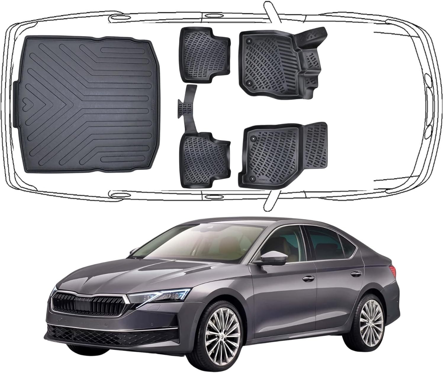 Trimak Passform-Fußmatten Oder Kofferraumwanne Oder Set für Skoda Octavia, Skoda Octavia 4. Gen. Limousine ab 2020 Fussmatten & Kofferraummatte