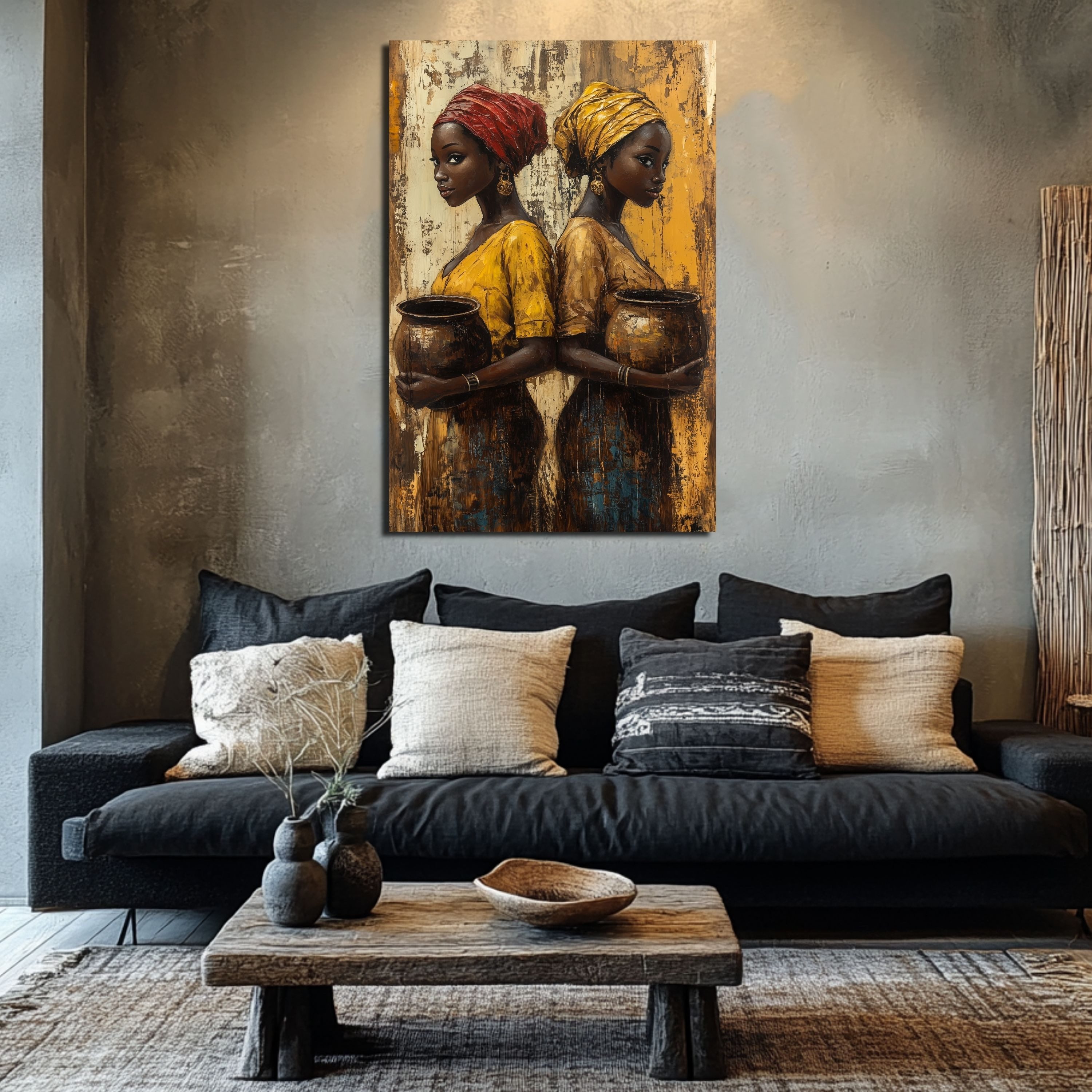 DARO Design Leinwandbild Modern Abstrakt Wandbilder XXL Wandbild Wand Deko Leinwand Bilder, (Frauen mit Krug - Bild groß Wohnzimmer Schlafzimmer Küche Esszimmer Einteilig Querformat Fotodruck Leinwände Wanddeko Abstrakte Kunst Boho), 30x20cm