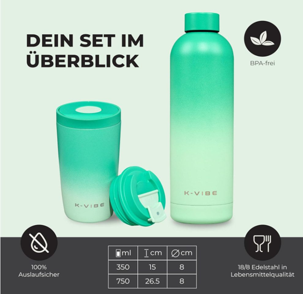 TSE Thermobecher K-VIBE Thermobecher 350ml mit Edelstahlflasche Geschenkset BPA-frei