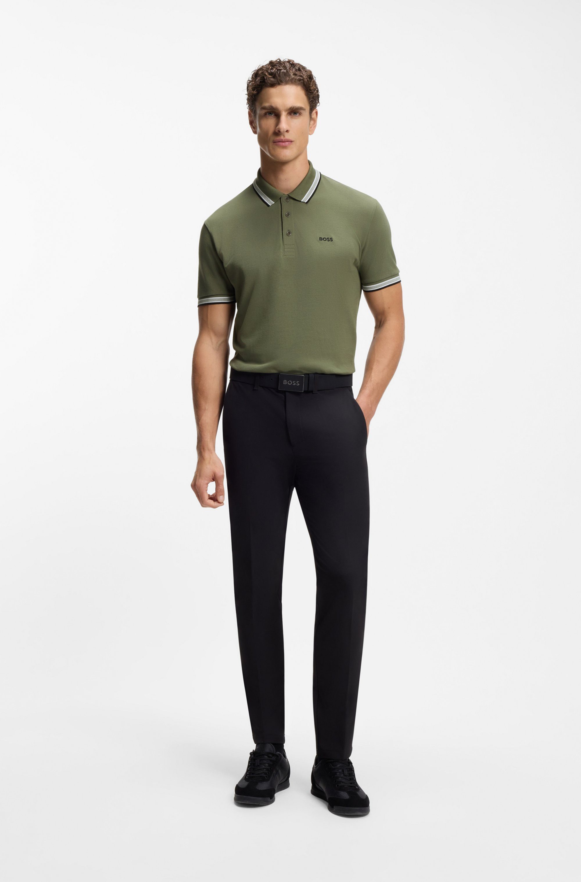 BOSS GREEN Poloshirt Paddy atmungsaktive Piqué-Webstruktur, Flachstrickkragen, gerader Schnitt