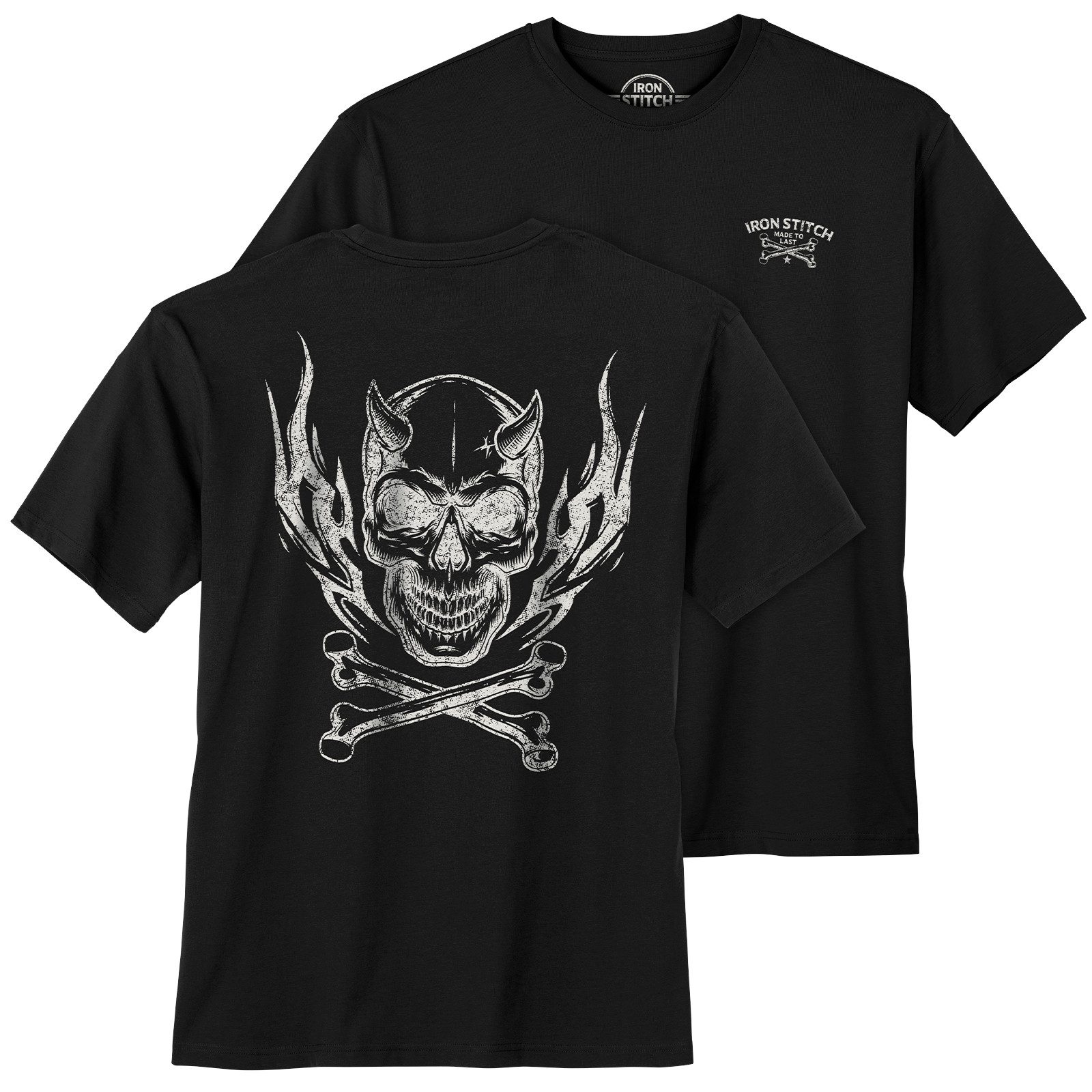Iron Stitch Print-Shirt Iron Stitch Totenkopfprint Übergröße T-Shirt schwar günstig online kaufen