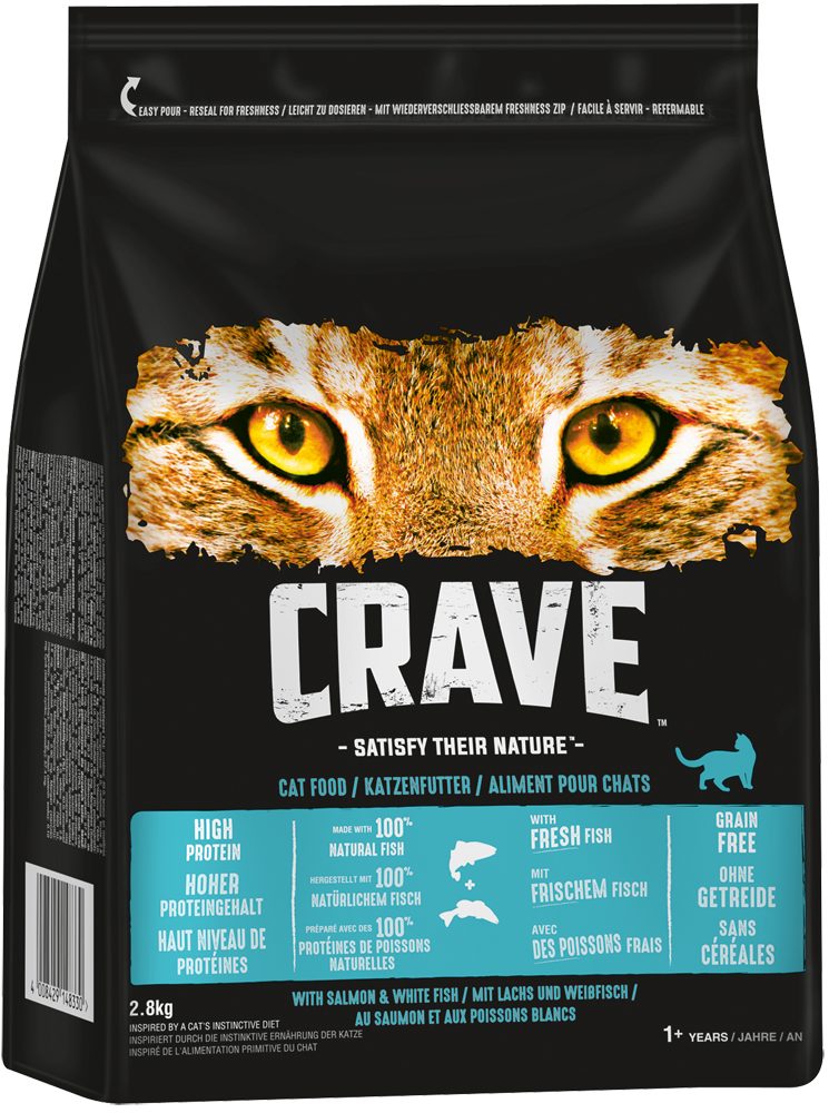 CRAVE CRAVE™ Katze Beutel mit Lachs und Weißfisch 2,8kg, Trockenfutter für: Katze