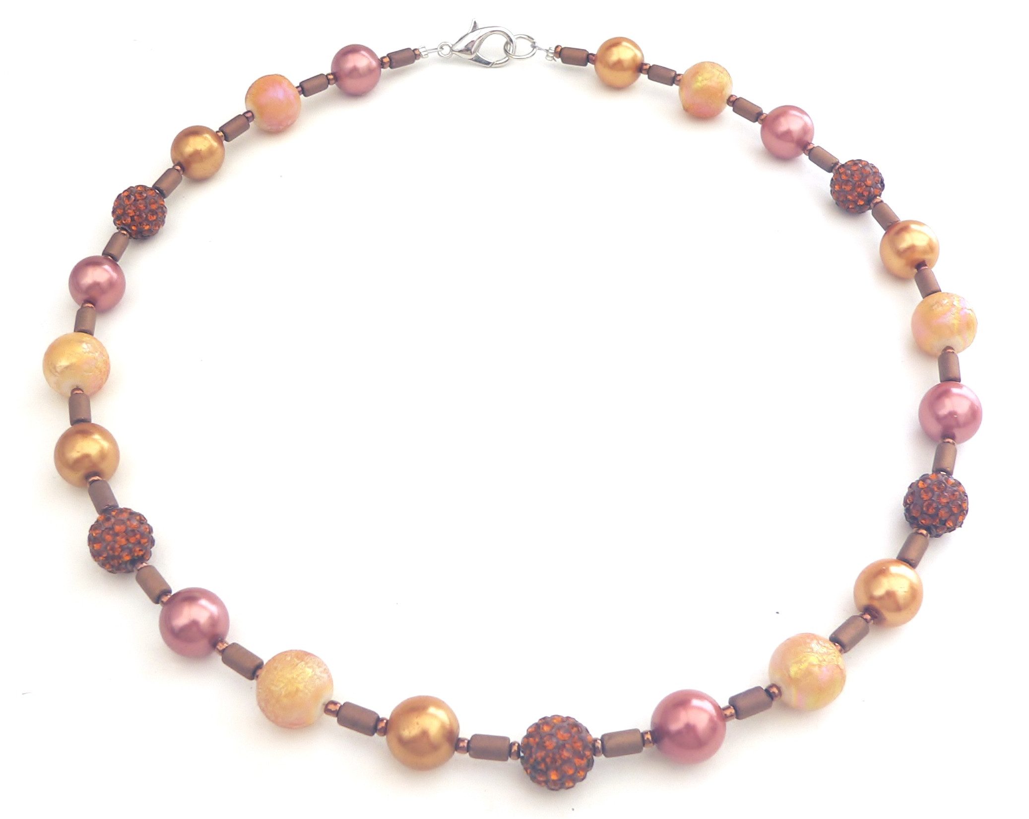 traumschmuck Perlenkette 244b Halskette Glasperlen cognac topas rost Hämatit silber Strass (Geschenk, Muttertag, Weihnachten, Geburtstag, Valentinstag, incl. Schmuckbox), handgefertigt, Made in Germany