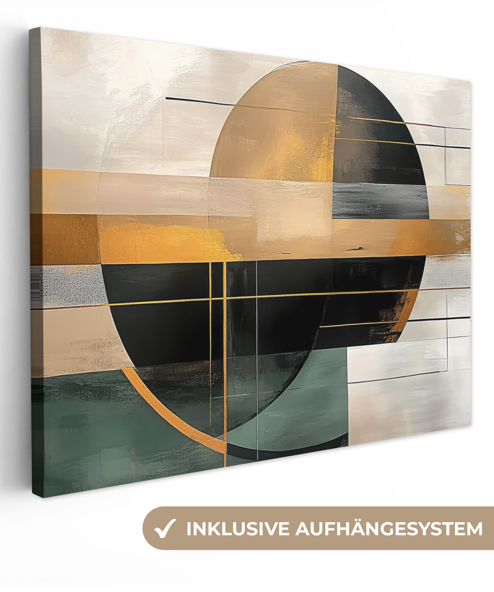 OneMillionCanvasses® Leinwandbild Abstrakt - Gold - Bronze - Grün - Formen - Modern, Fotodruck (1 St), Wandbild Leinwandbilder, Aufhängefertig, Wanddeko 40x30 cm