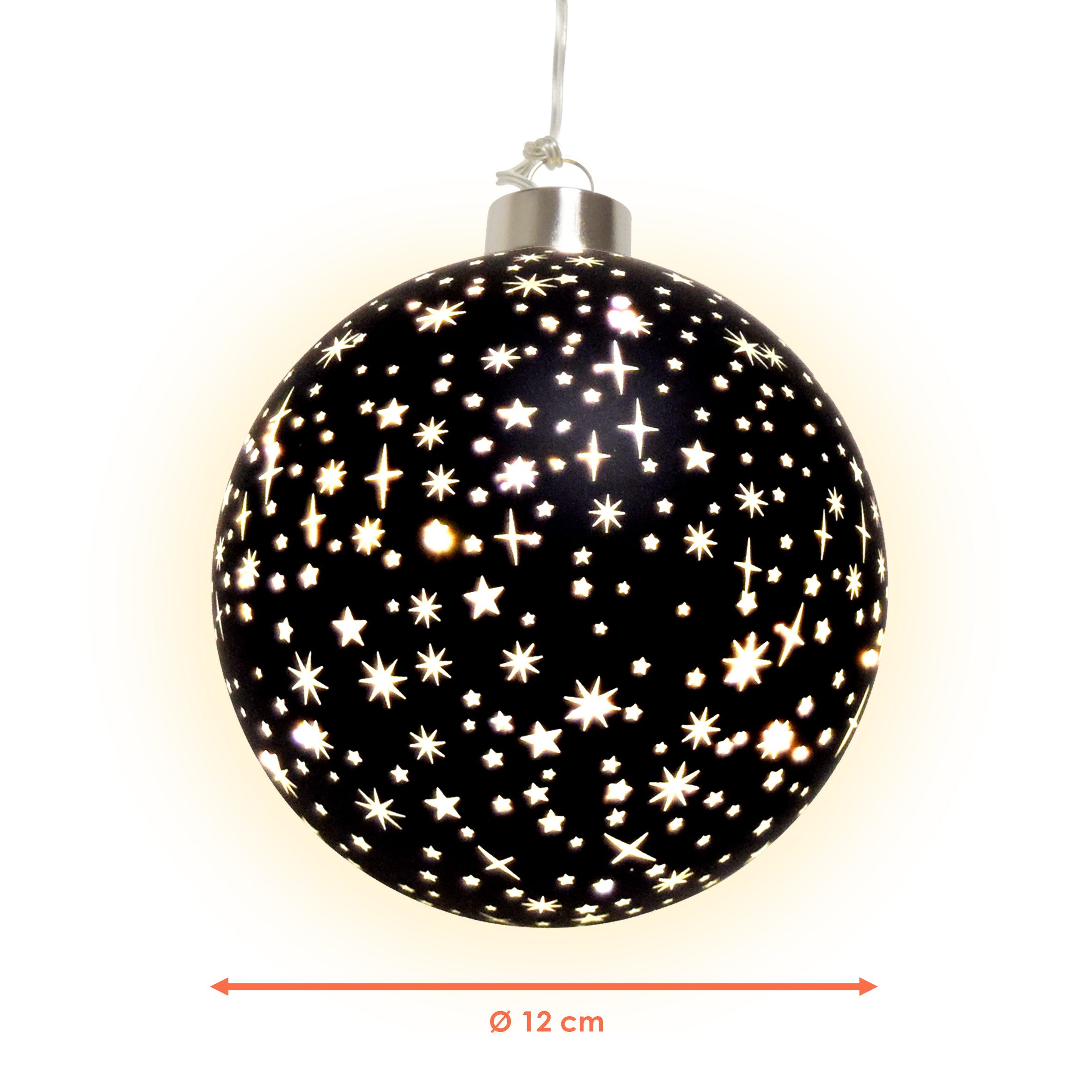 Spetebo LED Dekofigur Weihnachts Glaskugel Sterne schwarz matt, Batterie be günstig online kaufen