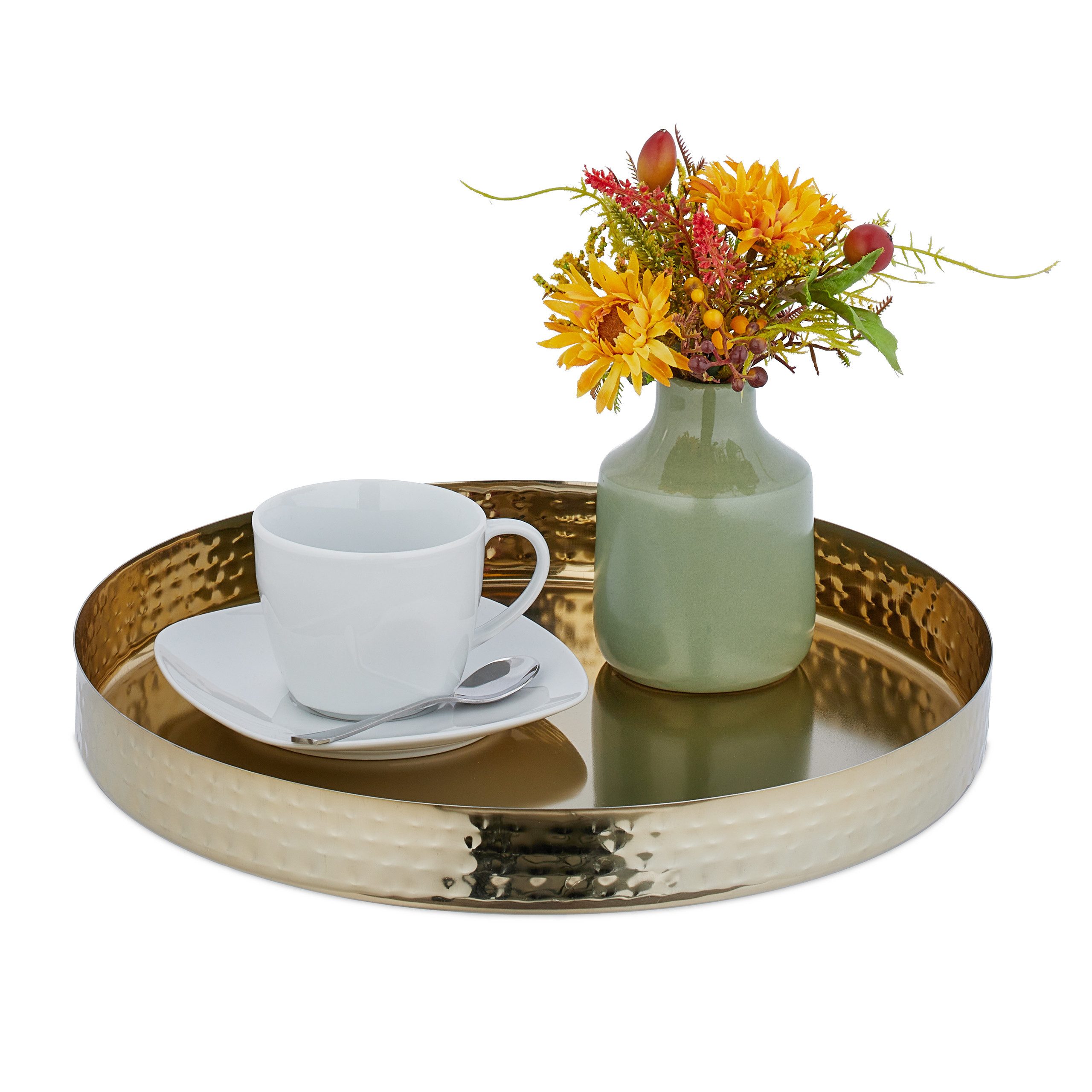 HEIYUET Goldene Serviertabletts 20cm - 2 Stück Edelstahl Tabletts In Gold Für Küche & Bar