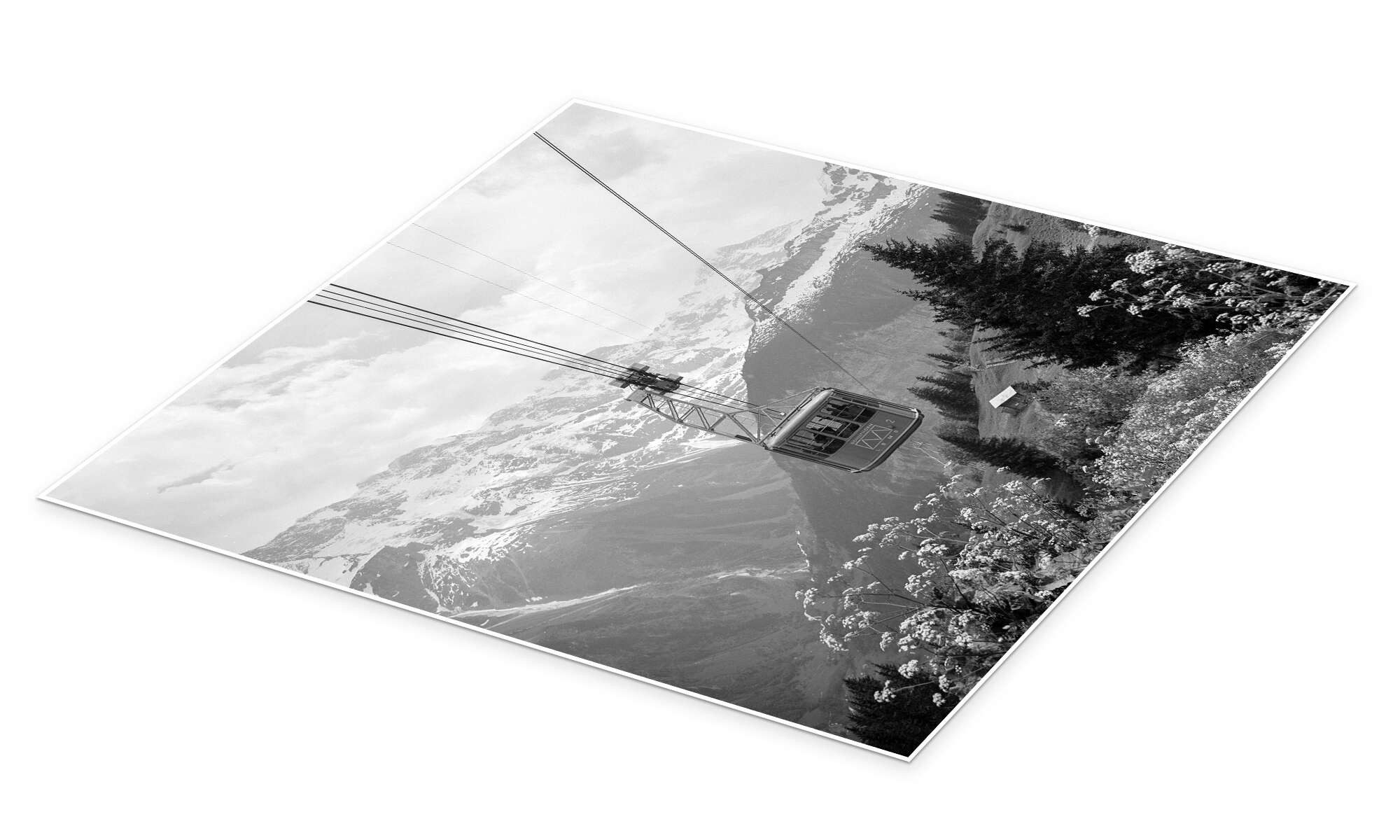 Posterlounge Wandbild Bergbahn mit Bergpanorama im Sommer, Vintage Ski Collection, erhältlich als Poster, Leinwandbild, Wandsticker oder Acrylglasbild