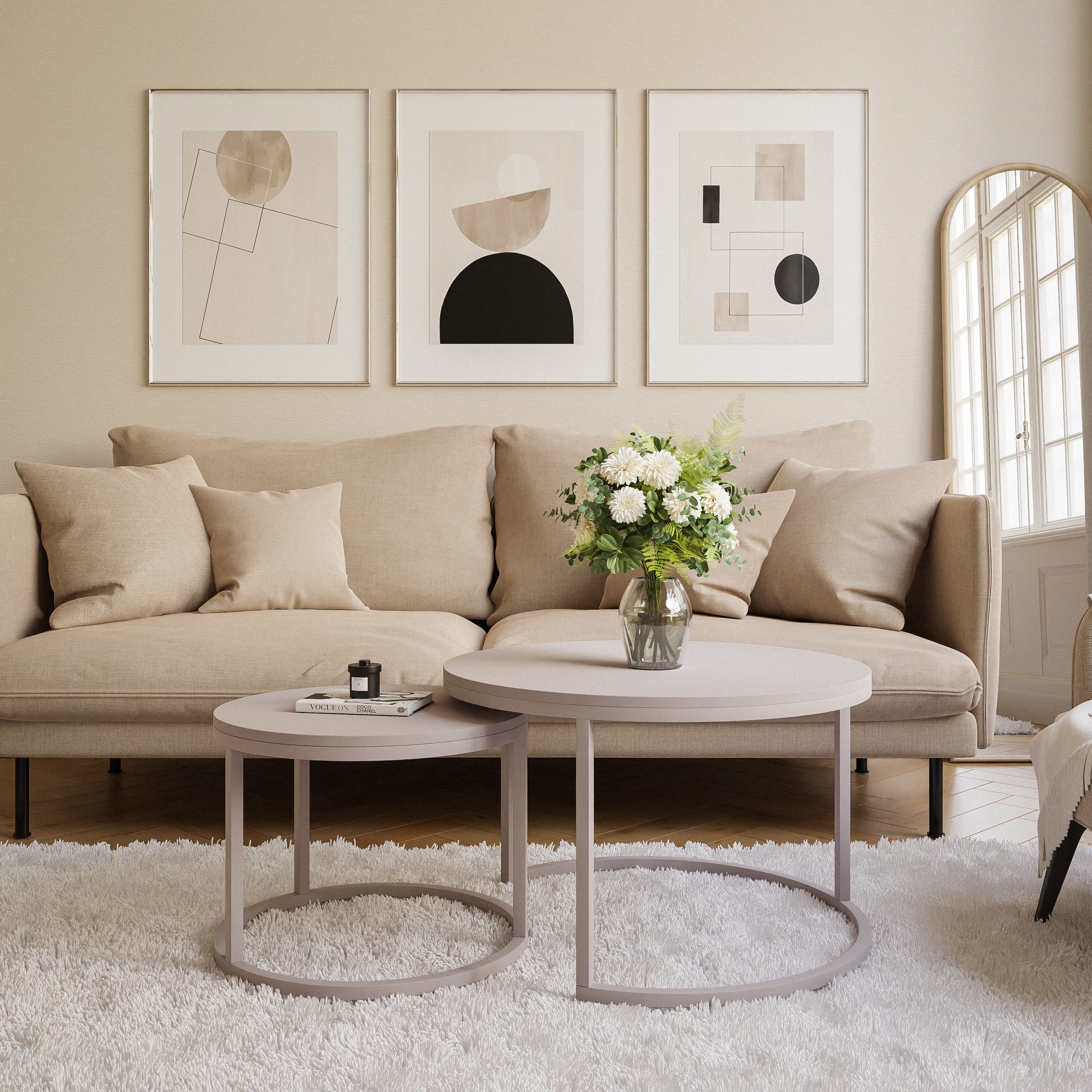 Lookway Couchtisch CIRI 2in1 Matt KASCHMIR (2er Set), Durchmesser: ⌀70 cm und ⌀50 cm