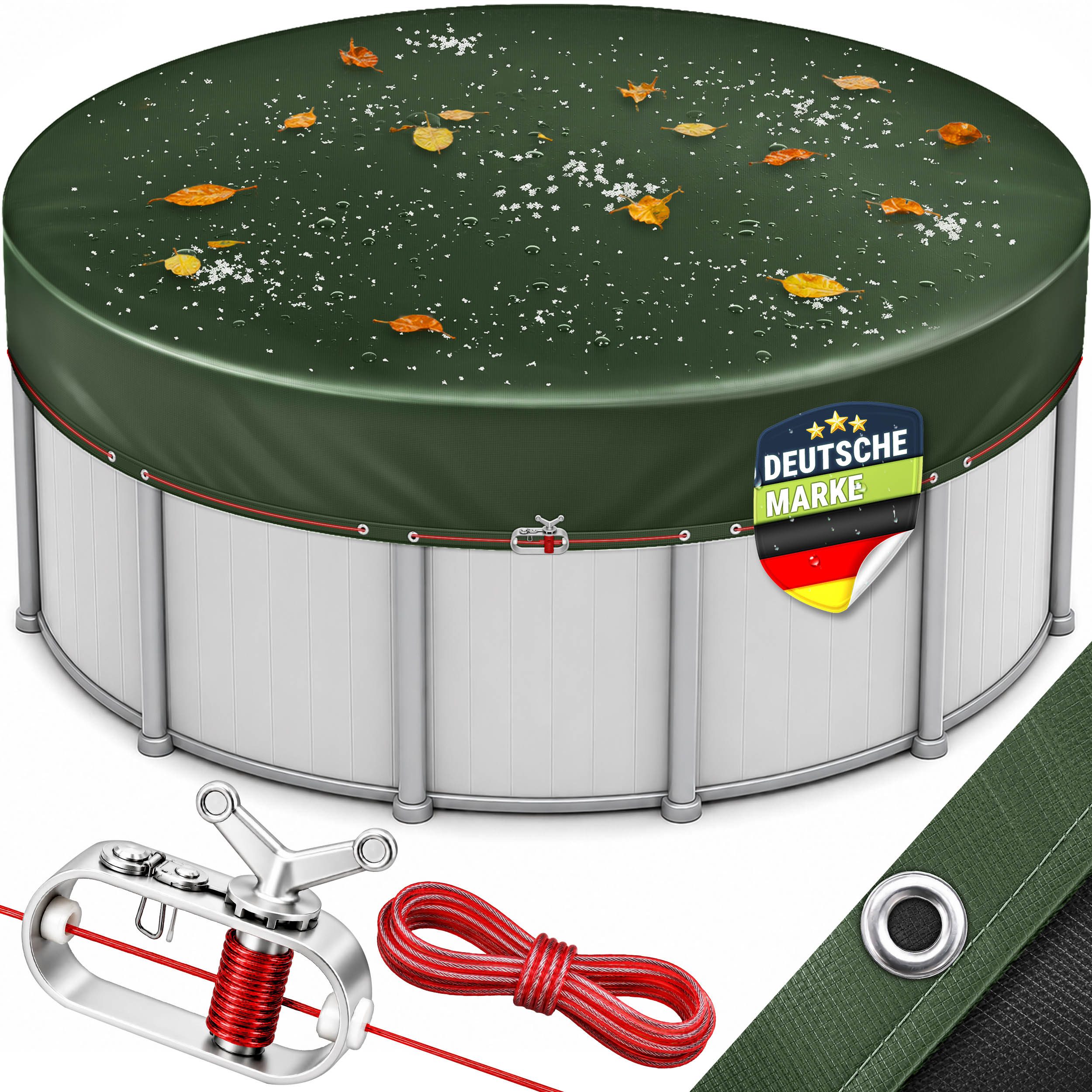 tillvex Pool-Abdeckplane tillvex® Premium Poolabdeckung rund mit Montageset, Solar Pool Abdeck (Abdeckung UV-beständig Schwimmbecken Schwimmbad, Solar Pool Abdeckplane mit 200g/m² Poolplane Rundpool), Premium Poolabdeckung rund mit Montageset für Sommer & Winter