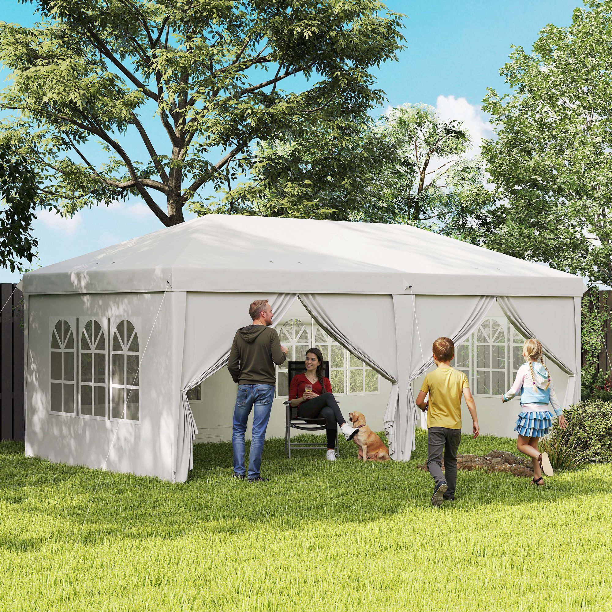 Outsunny Faltpavillon Partyzelt, Bierzelt mit Fenster, Reißverschlusstüren, mit 4 Seitenteilen, (Gartenpavillon, Pavillon), für Garten, Balkon, Weiß