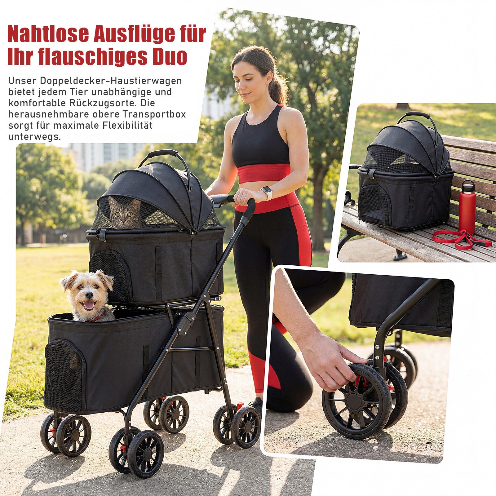 oyajia Hundebuggy 2in1 Hundewagen Faltbar & klappbar mit Netzfenster, (Hundewagen, Stoßfest & platzsparend für kleine Hunde/Katzen), Haustierbuggy für 2 Tiere bis 15kg