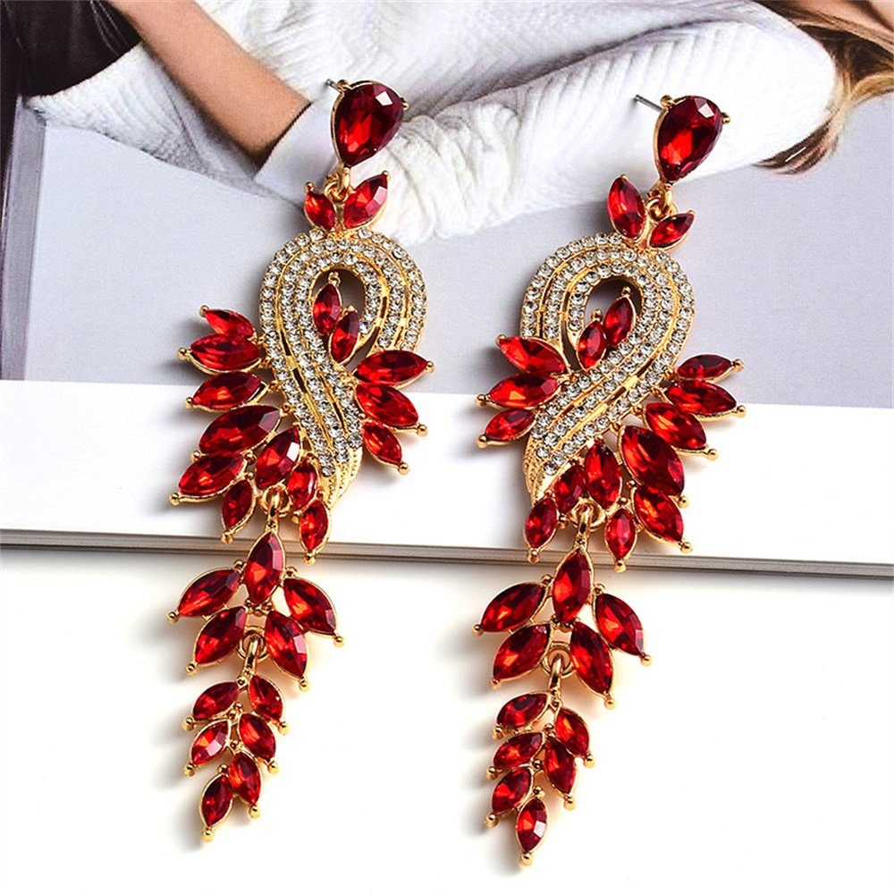 Dekorative Paar Ohrhänger Modische Damenohrringe mit Strasssteinen, hohe Qualität Rot
