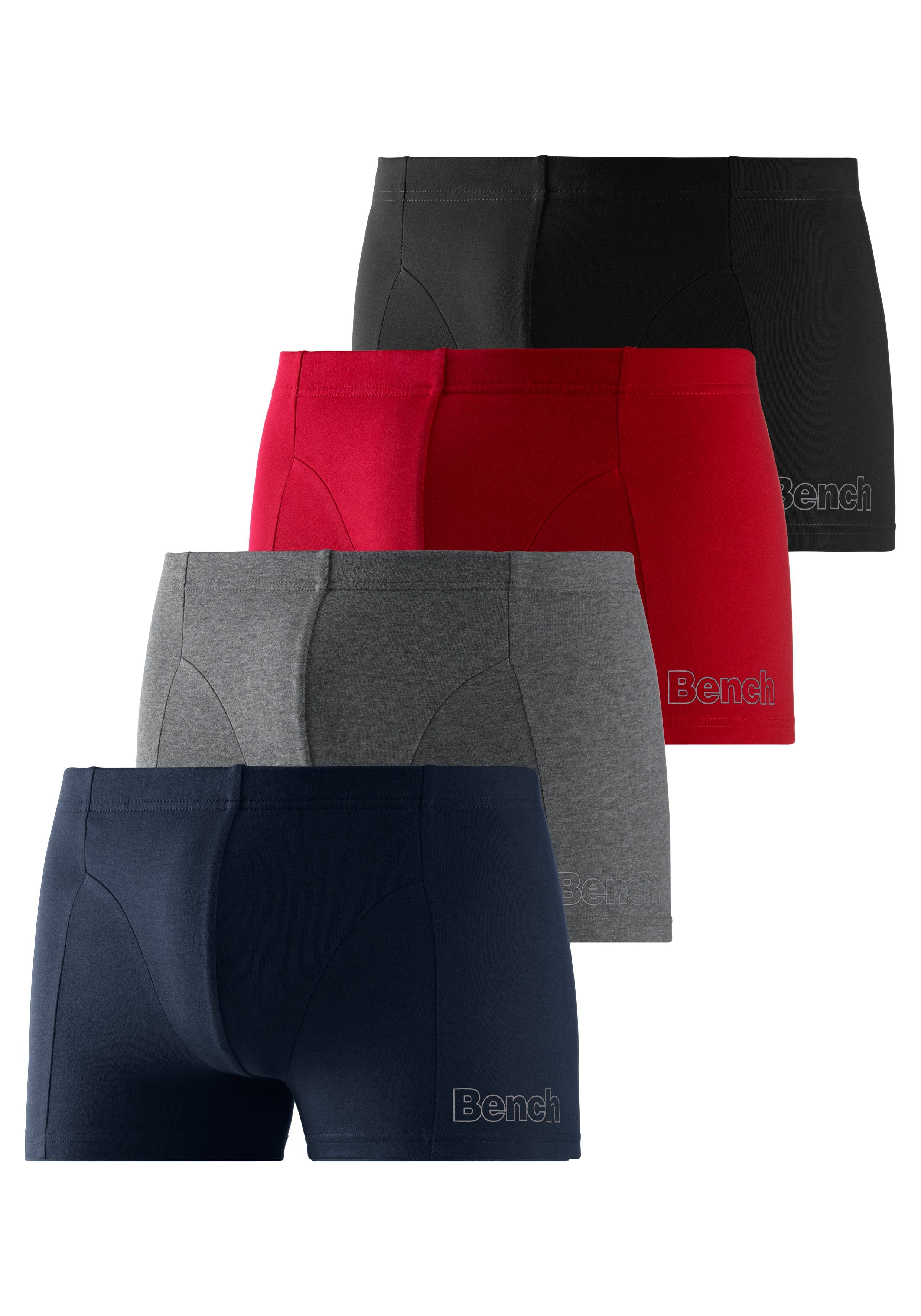 der auf dem in kleinem mit Bench. Boxer anthrazit-meliert, (Packung, rot, Dose Bein schwarz navy, 4-St) Logodruck