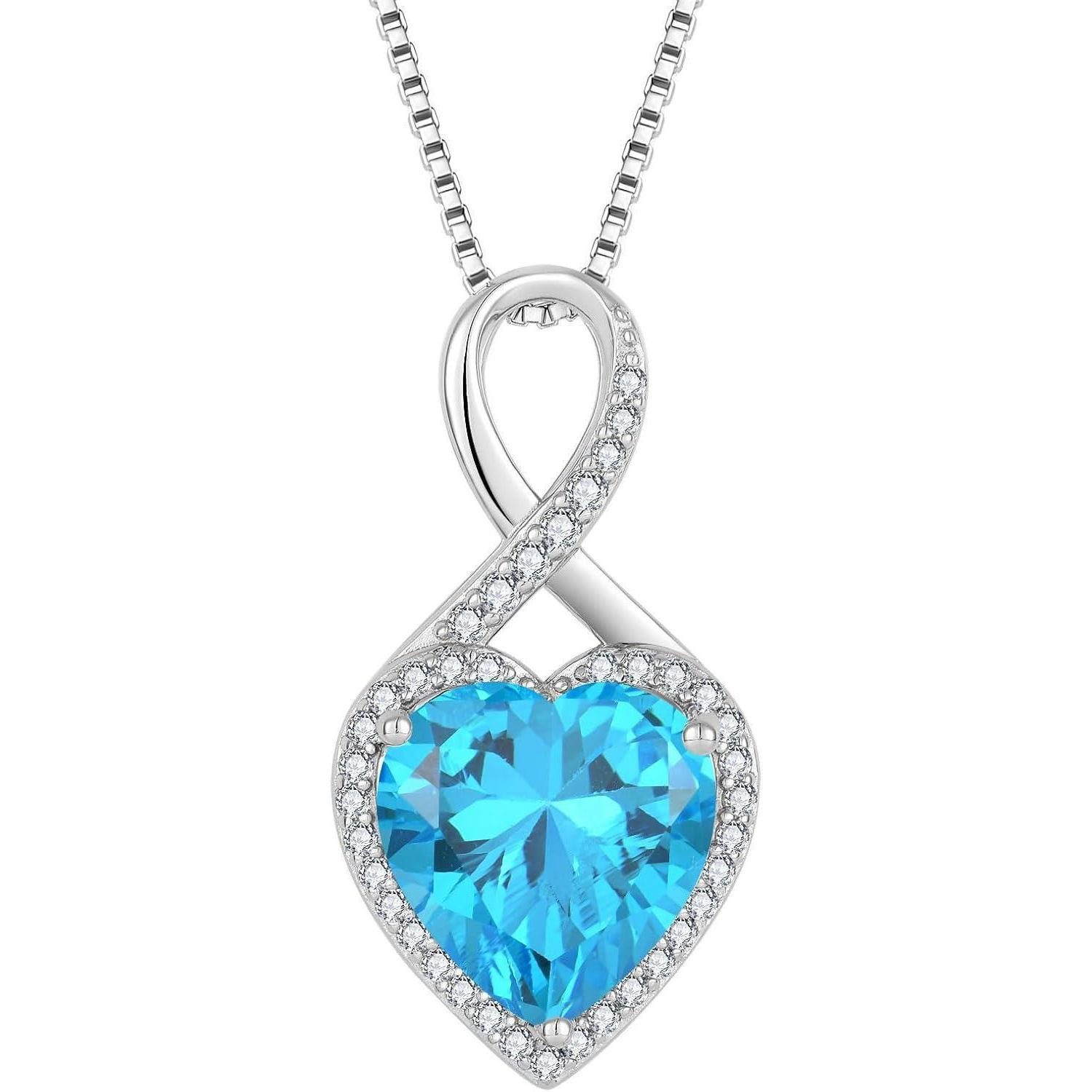 LuxusKollektion Herzkette Unendlichkeit Kette Damen 925 Sterling Silber Herz Aquamarin Halskette