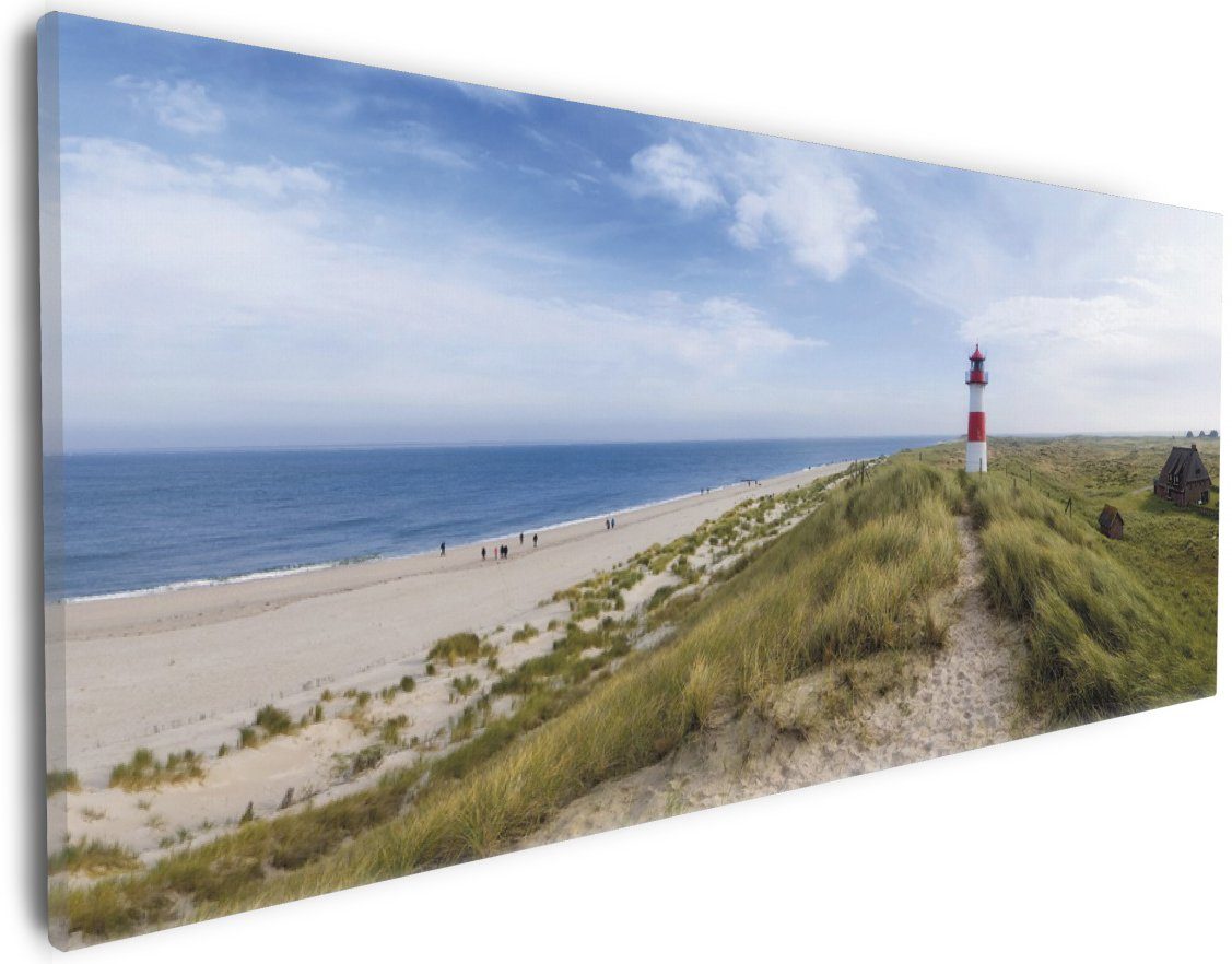 Wallario Leinwandbild, Am Strand von Sylt Leuchtturm auf der Düne Panorama, in verschiedenen Ausführungen