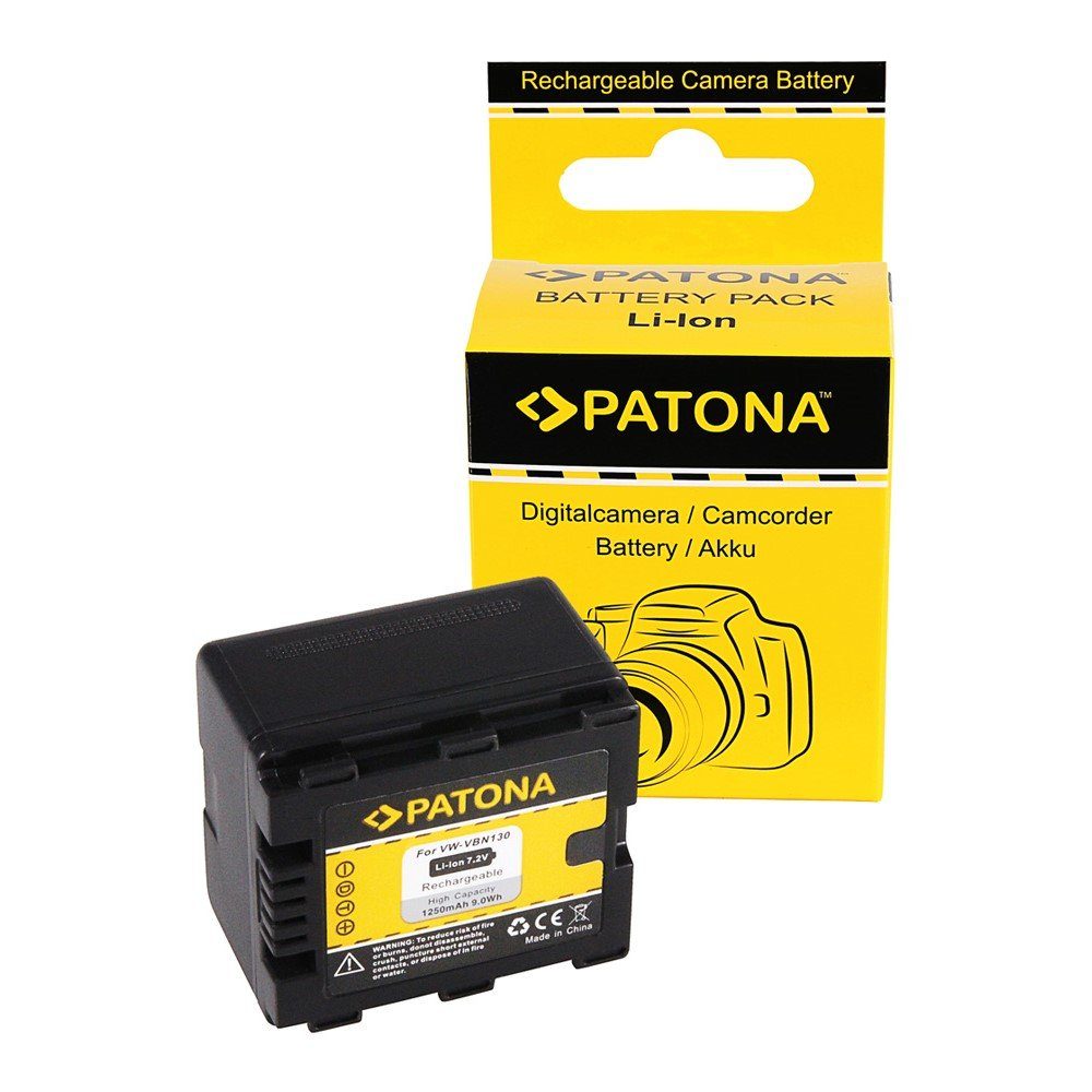 Patona Akku für Panasonic VBN130 Kamera-Akku Ersatzakku 1250 mAh (7,2 V, 1 St), VBN130E VW-VBN130 SD800 SD900 TM900 X920M HS900 SD909