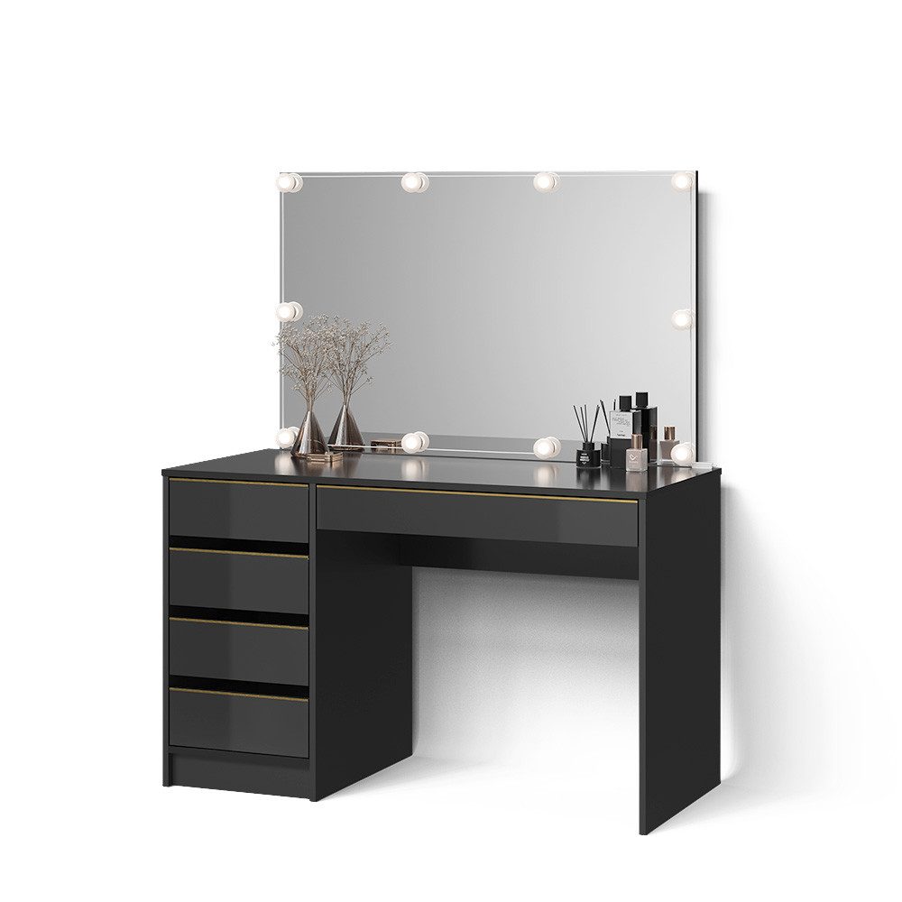 Livinity® Schminktisch Imola, Schwarz/Gold/Gold, 120 cm mit LED Beleuchtung günstig online kaufen