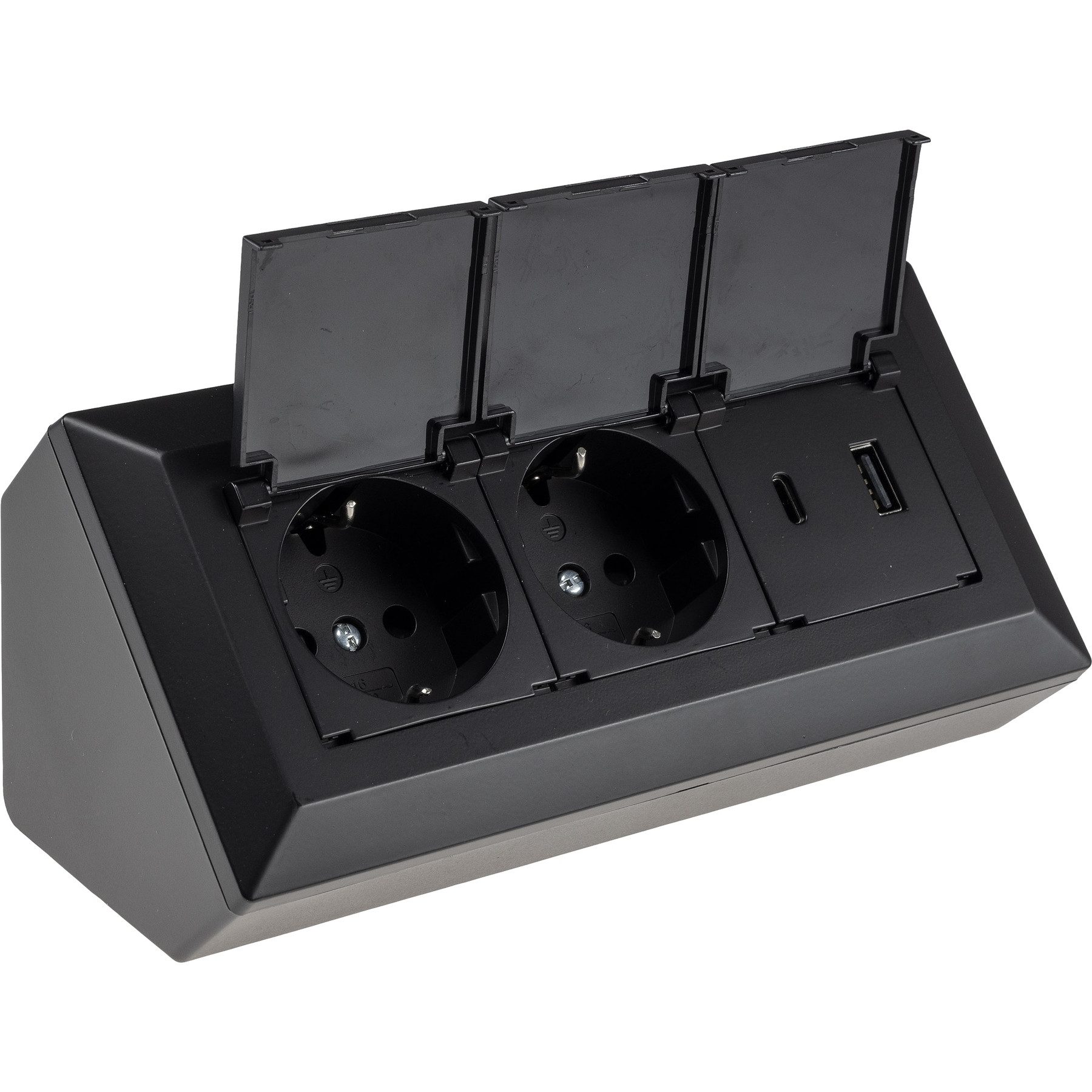 ChiliTec CHILITEC Steckdosenblock 23953, 2-fach, mit Schutzklappen, USB-A+C Einbau-Tischsteckdosenleiste