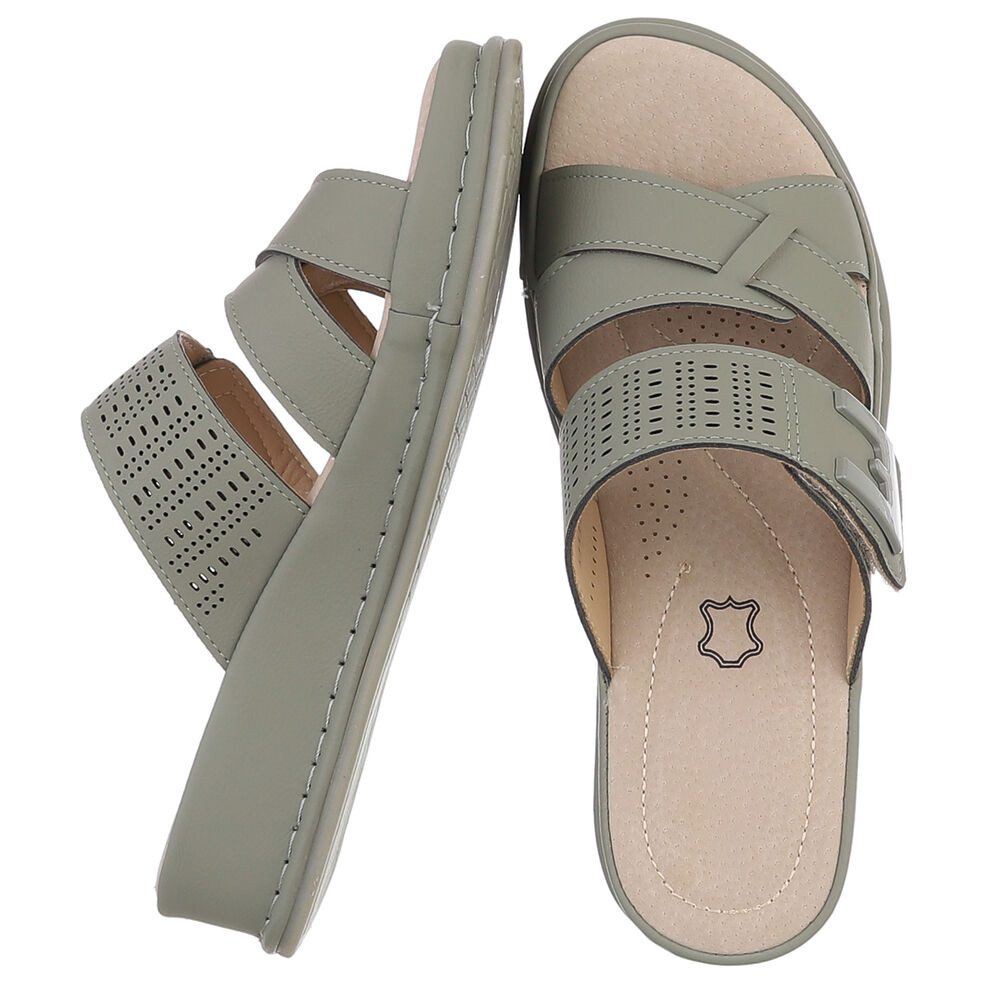 Ital-Design Damen Pantolette mit Keilsohle und Zierelement Plateausandaletten (91849388) Keilabsatz/Wedge Keilsandaletten in Grün