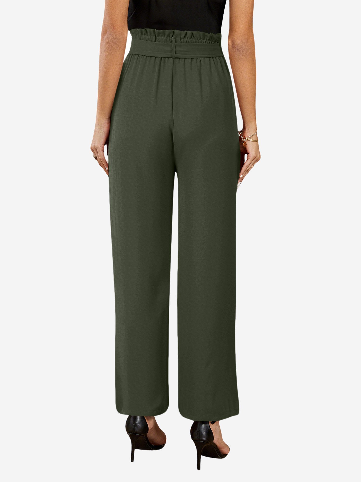 Imily Bela Palazzohose Damen Hochtaillierte Hose mit Bindegürtel (Packung, 1-tlg., 1per-Pack) Einfarbig