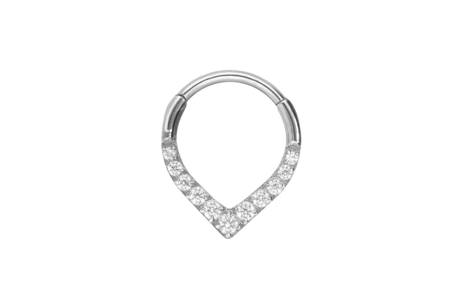 Piercing-Set Titan Segmentring Clicker SPITZ + 11 EINGEFASSTE KRISTALLE