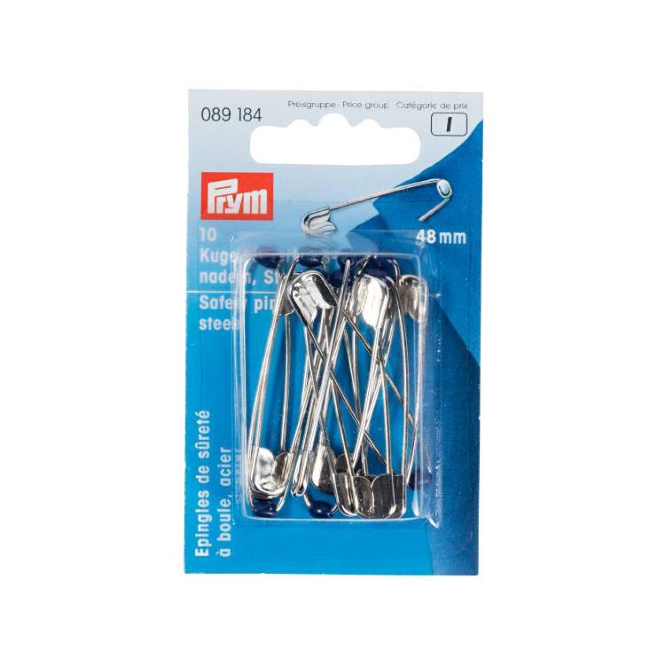 Prym Stricknadeln Kugel-Sicherheitsnadeln 48 mm silberfarbig 10 St