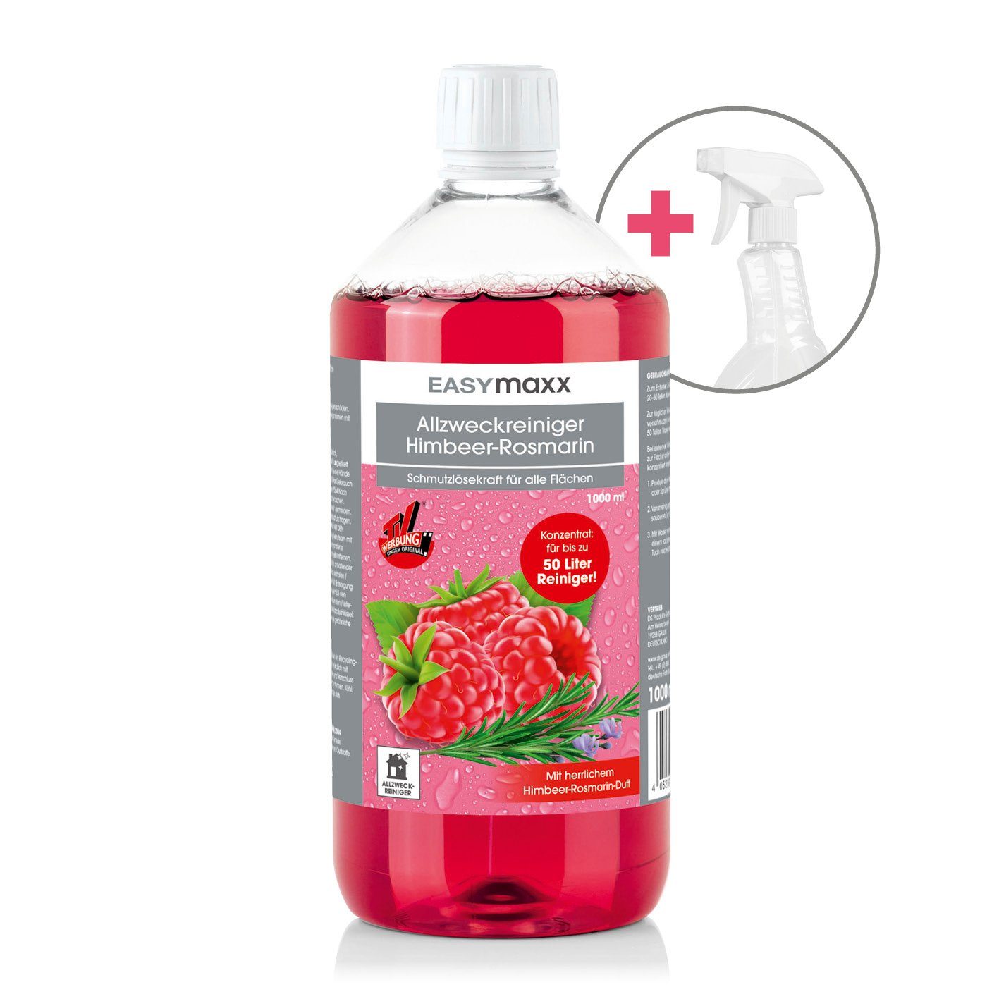 EASYmaxx Zitrone / Himbeere 1000ml inkl. Sprühflasche Reinigungskonzentrat (hygienische Reinigung, kraftvolle Rezeptur)