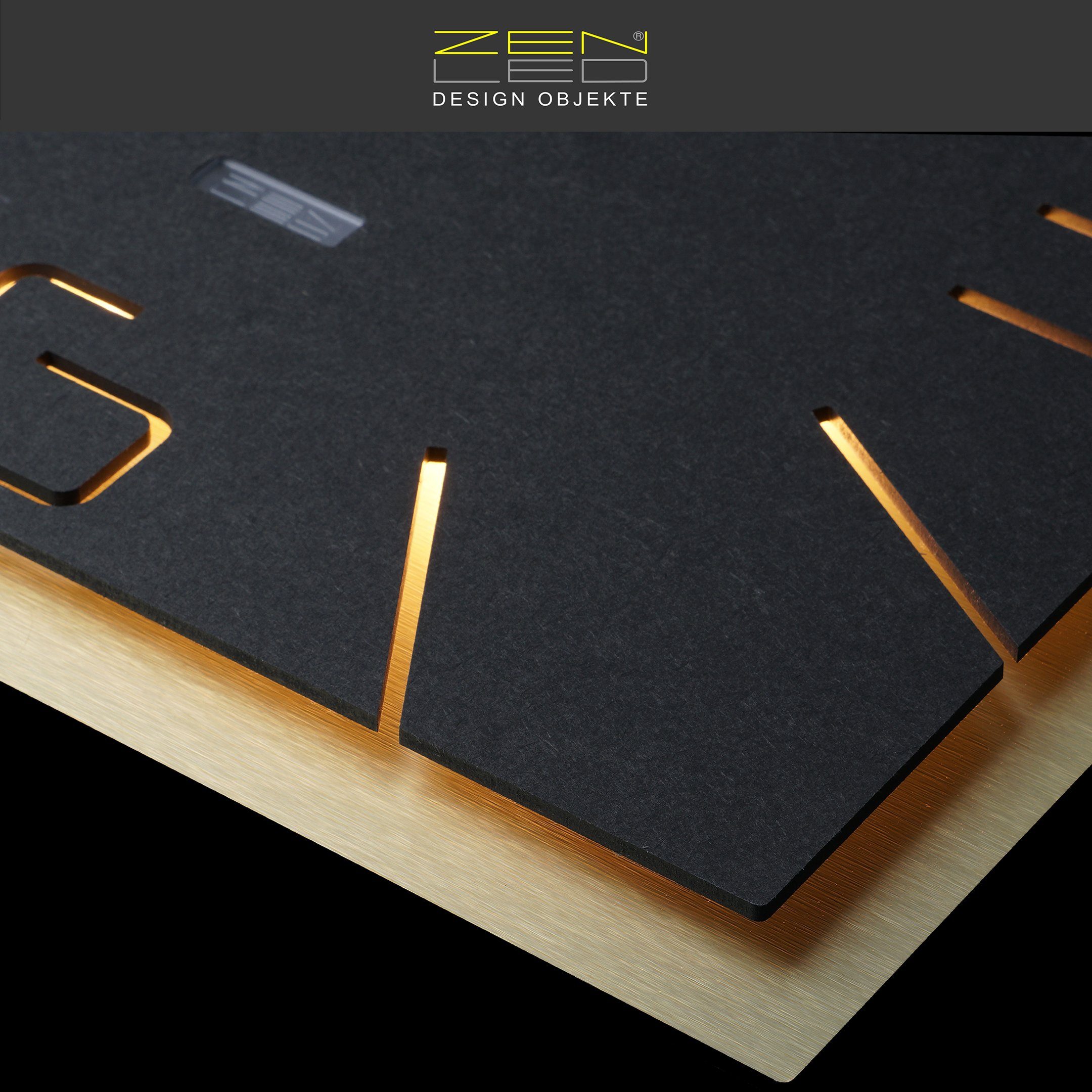 Holz in Wanddeko Gold DOPPIO Designer ZENLED und über mit 3D-Effekt ECKIG 40/56cm LEDs Metall - Wanduhr (hinterleuchtet Fernbedienung) Optik warm-weiss steuerbaren