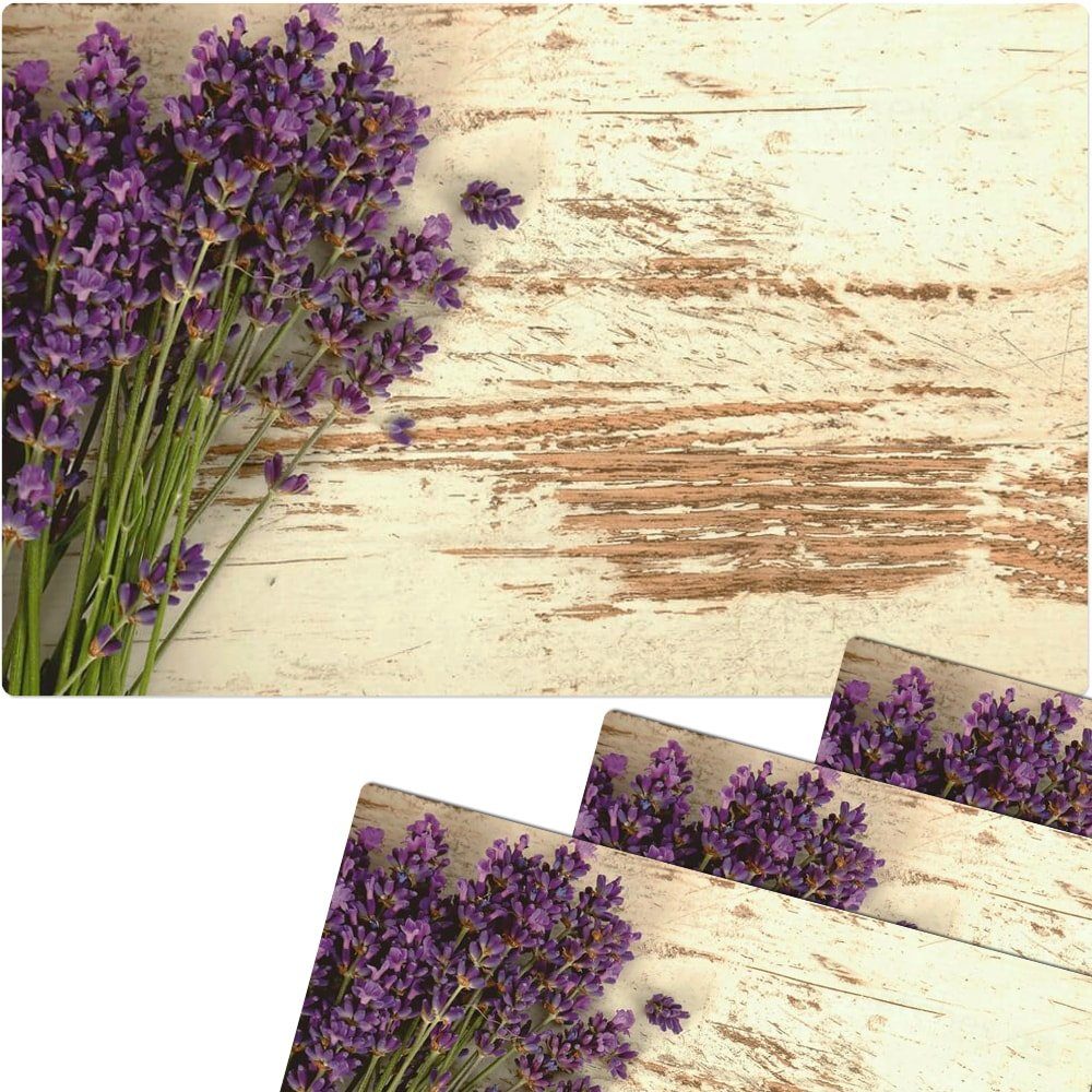 matches21 HOME & HOBBY Platzset Abwaschbare Tischsets 4er Set Vintage Lavendel Blumen, (4-St), Platzsets als Tisch-Untersetzer und Tisch-Deko für Esstisch Teller