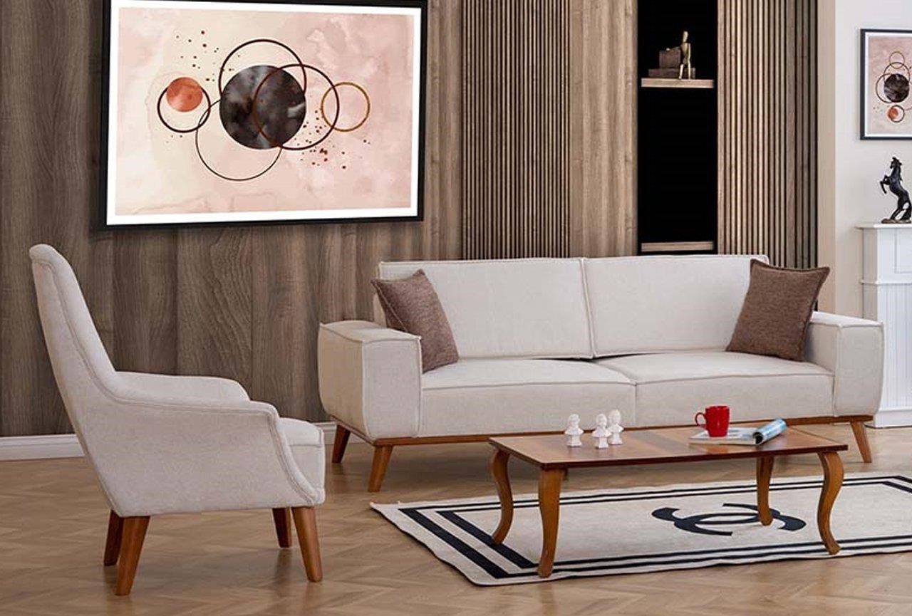 Xlmoebel Polstergarnitur Weißes Designer-Sofa mit elegantem Sessel im modernen Stil, (1-tlg., Wohnzimmer-Set 2tlg. (3-Sitzer + Sessel), Hergestellt in Europa