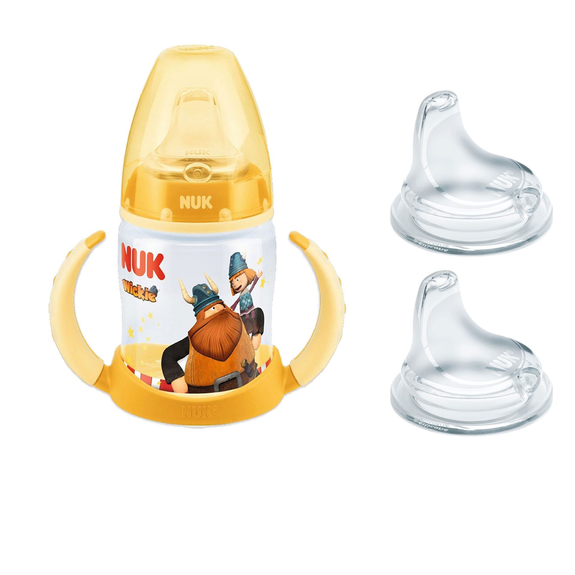 Babyflasche NUK Trinklernflasche/Becher mit 2er Trinktülle aus Silikon set