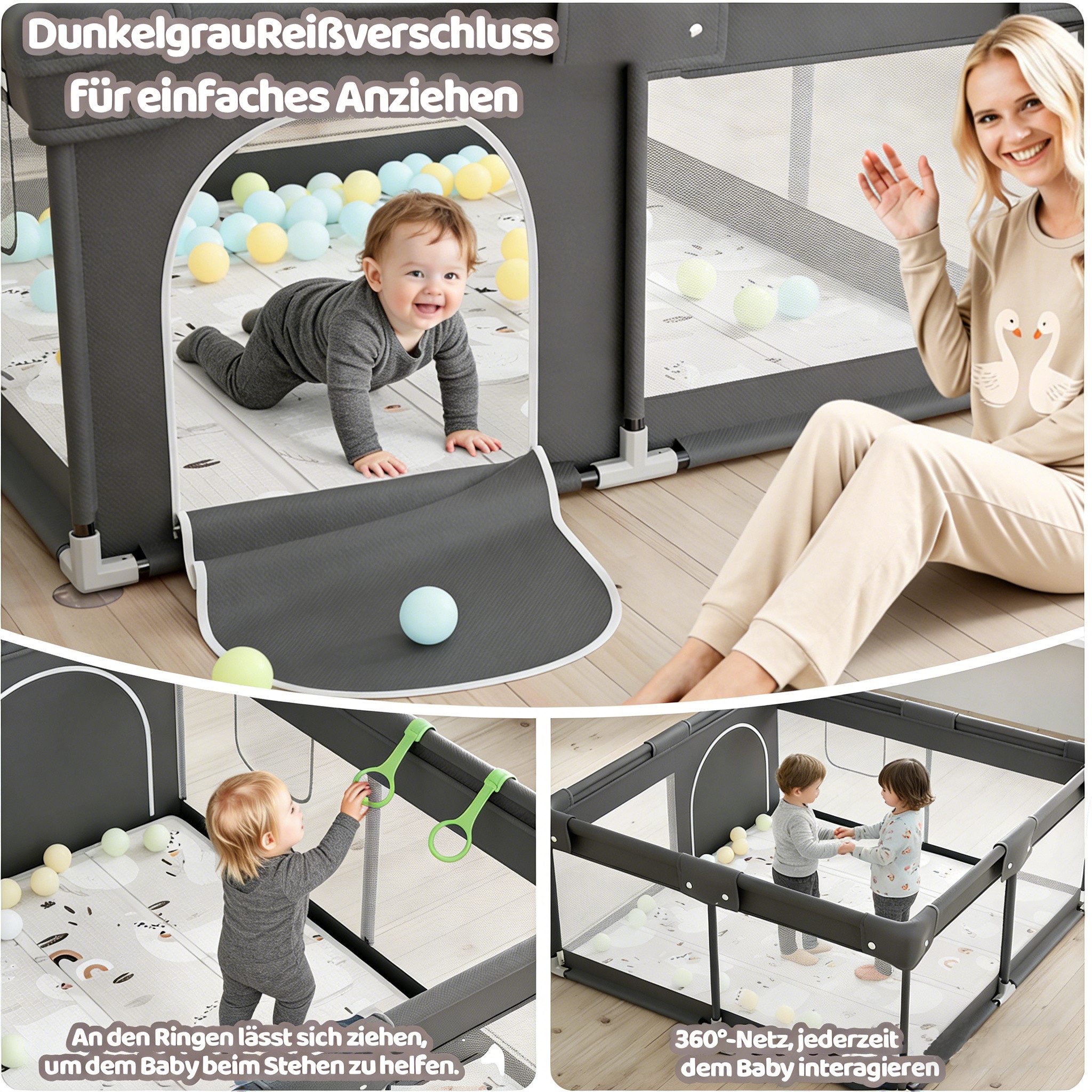 MC Star Laufstall Baby 120 x 120 cm (ideal für den Innenbereich, Großer Baby Laufgitter), Sicherheit Spielplatz Kinder mit Netzdesign