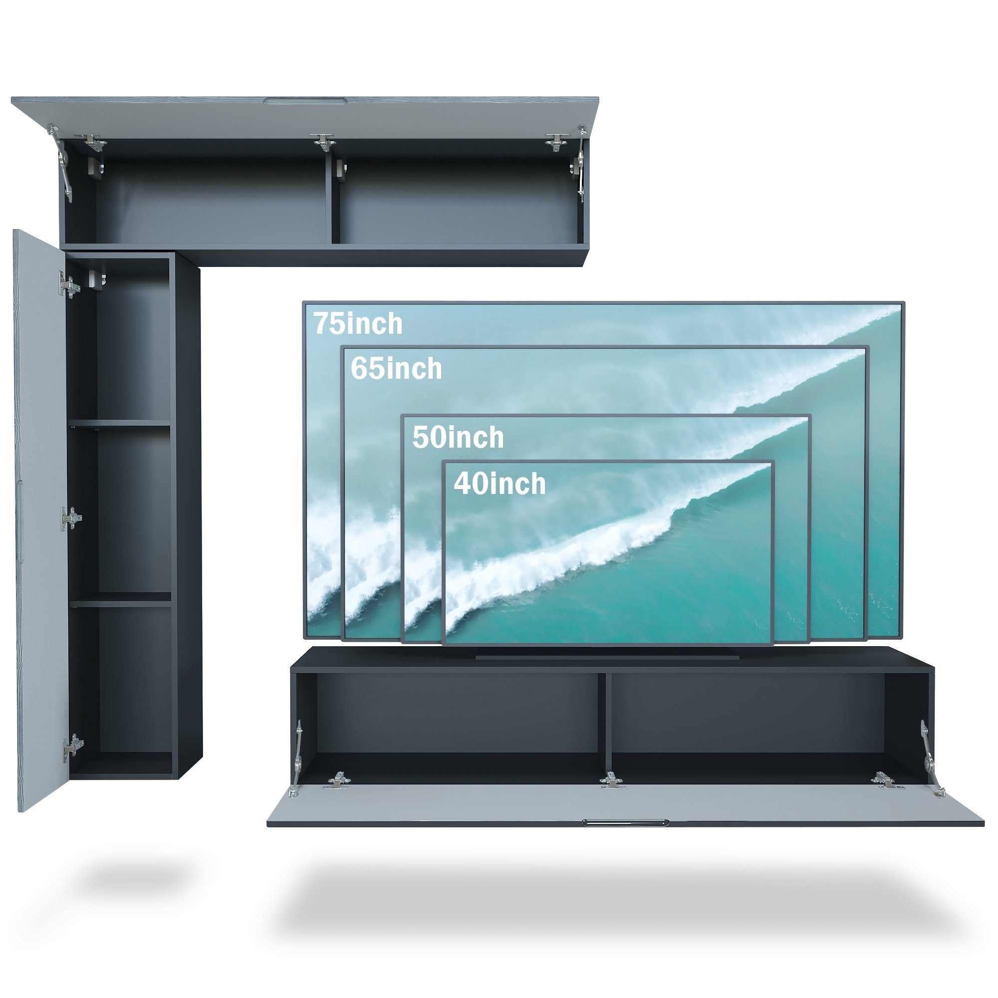 Vladon Wohnwand Taurito, (Anbauwand, mit Rückwand mit 2 Klappen und 1 Schrank), Schwarz matt/Weiß matt (320 x 182 x 39 cm)