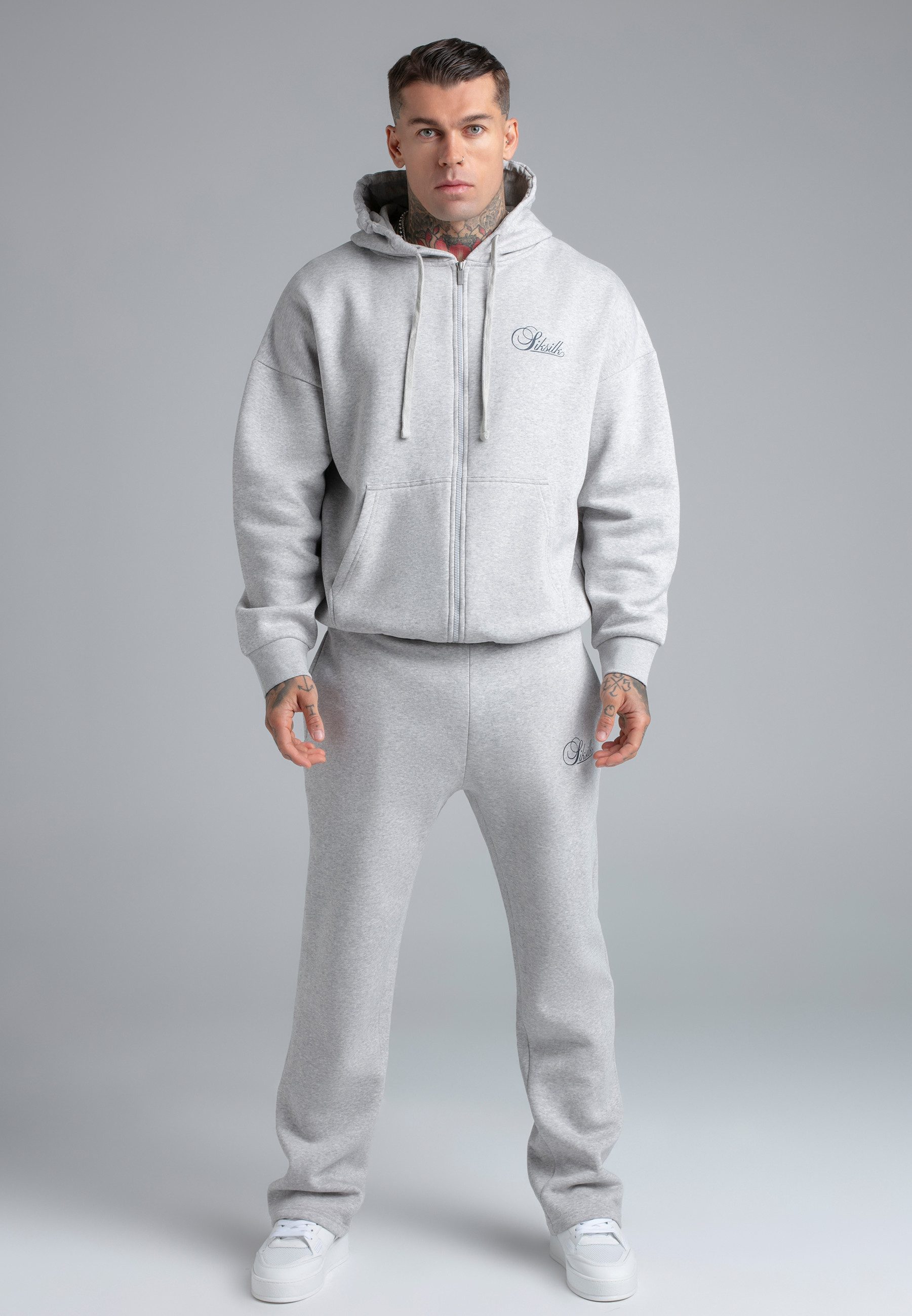 Siksilk Sweatanzug SikSilk Herren Grau Marl Hoodie and Joggers Set