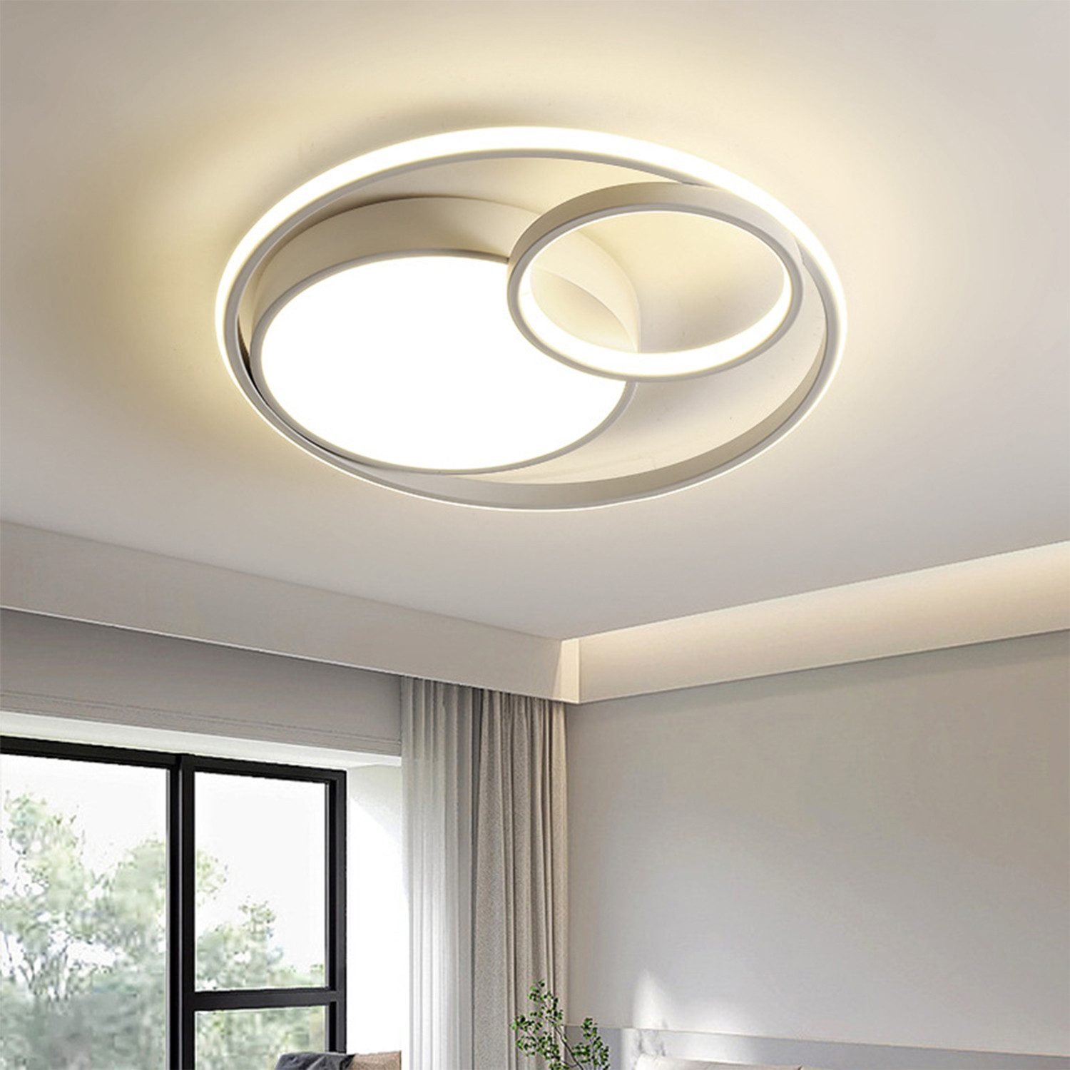 Fyrove Deckenleuchten LED Deckenlampe Ø40cm,Dimmbar mit Fernbedienung für Wohnzimmer, LED fest integriert, 48W 3000-6500k, Modern Runde Wohnzimmer Schlafzimmer Arbeitszimmer Esszimmer Dekoration Lampen, Mit Speicherfunktion.Lichtfarbe- und Helligkeit einstellbar