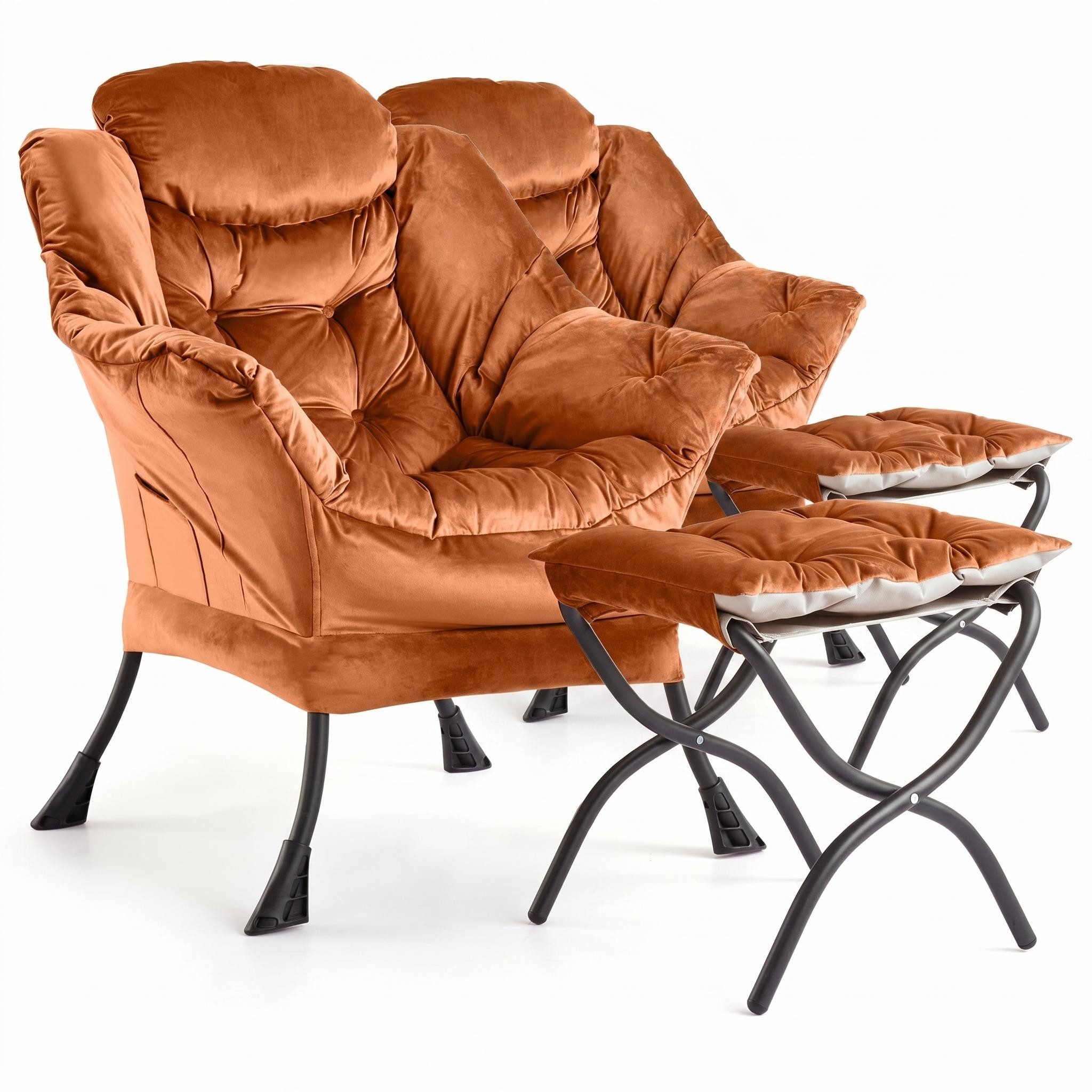 GarveeMore Loungesessel aus Holland-Velours (Dutch Velvet), 84×69×99 cm, 8 Farben (2-St., 2 Relaxsessel mit 2 Hocker)